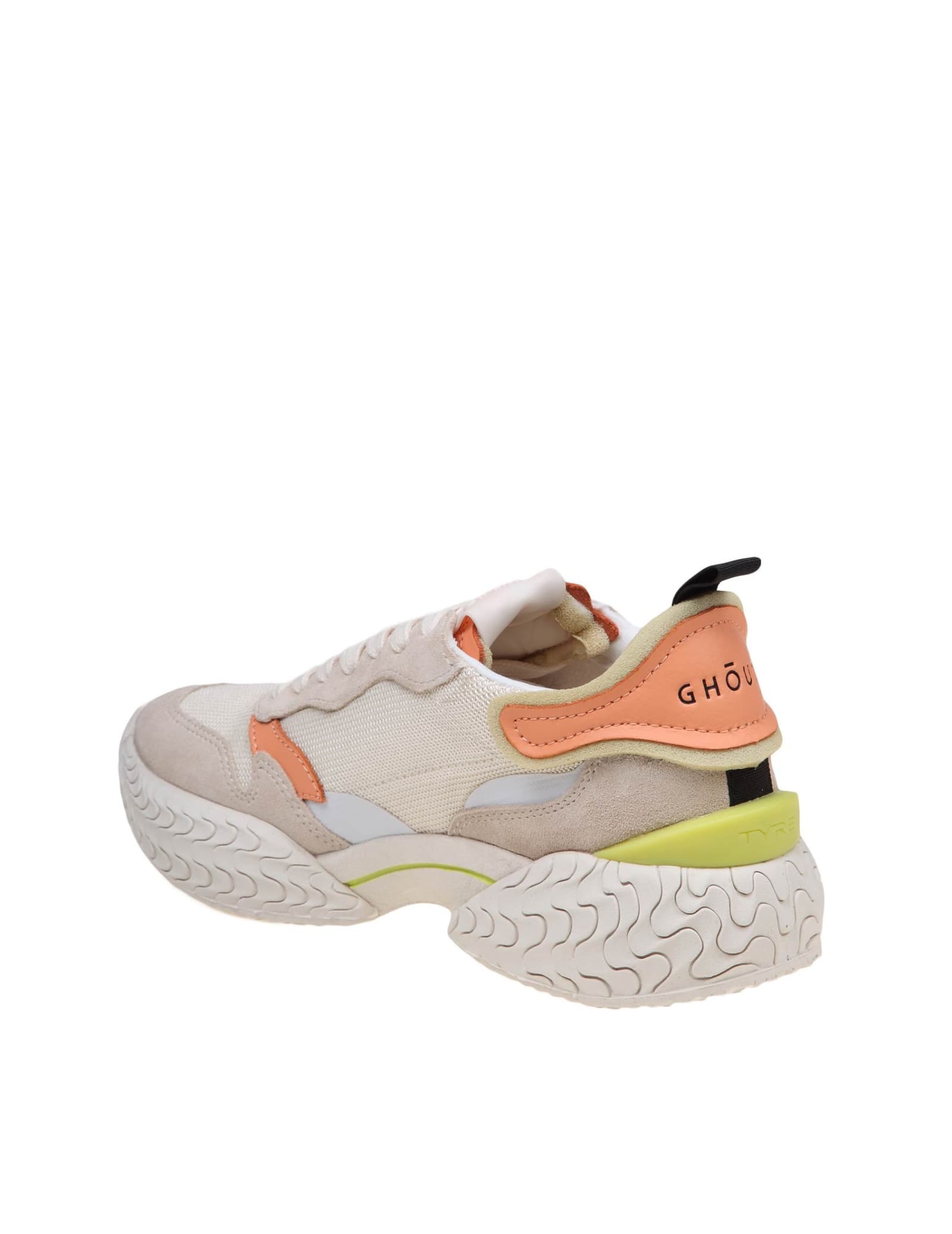 Shop Ghoud Tyre Low Sneakers In Suede And Fabric In Leat/mesh Cream/grn