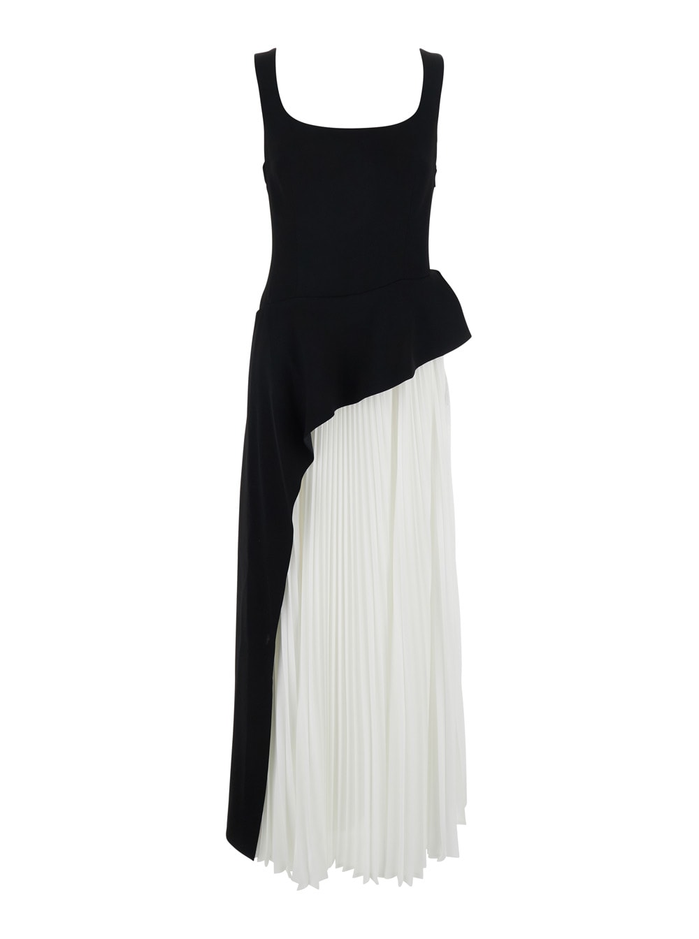 Simkhai zayla Black And White Dress With Pleated Skirt And Squared Neckline In Tech Fabric Woman