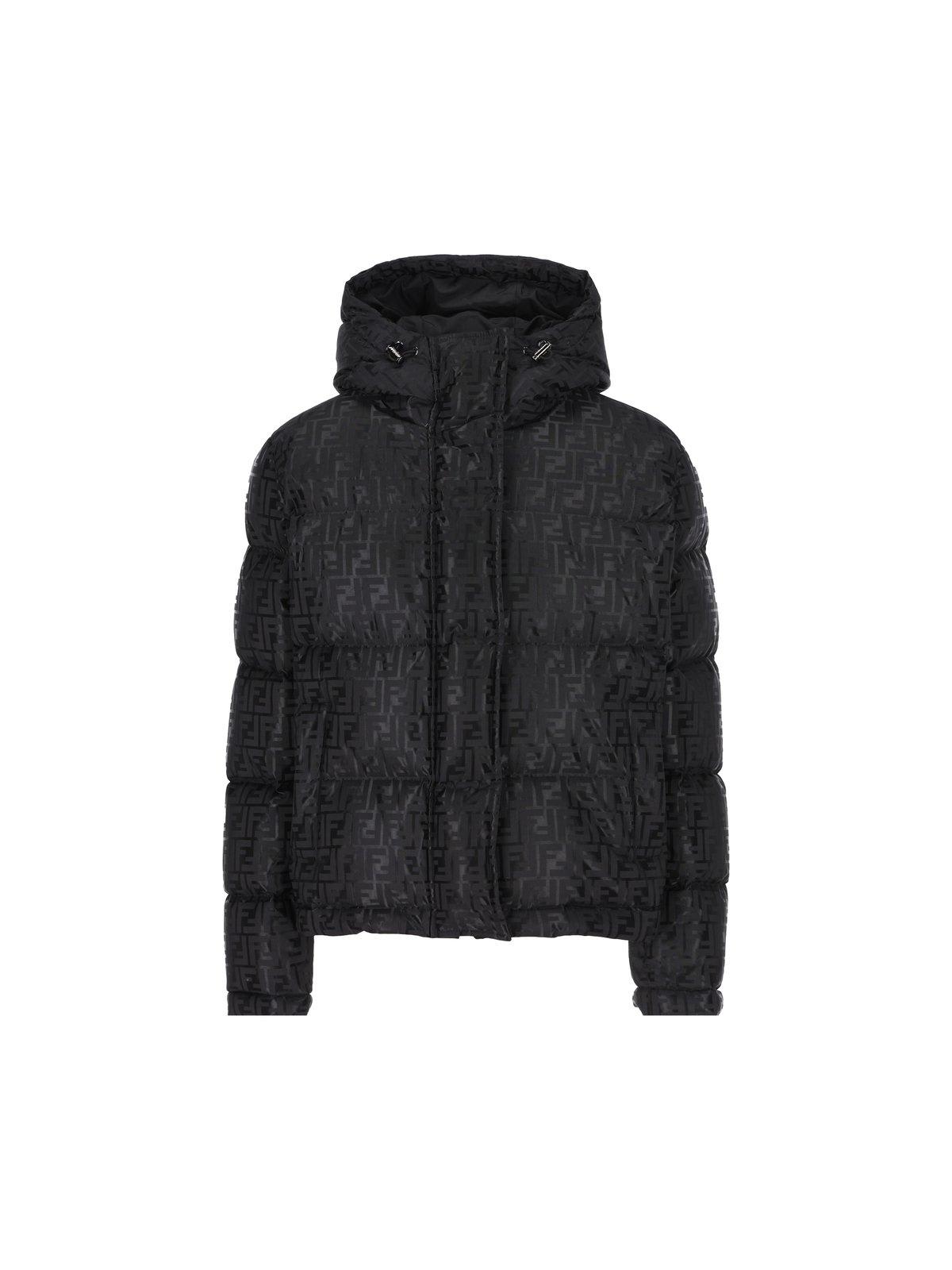 Shop Fendi Ff Jacquard Hooded Down Jacket In Black