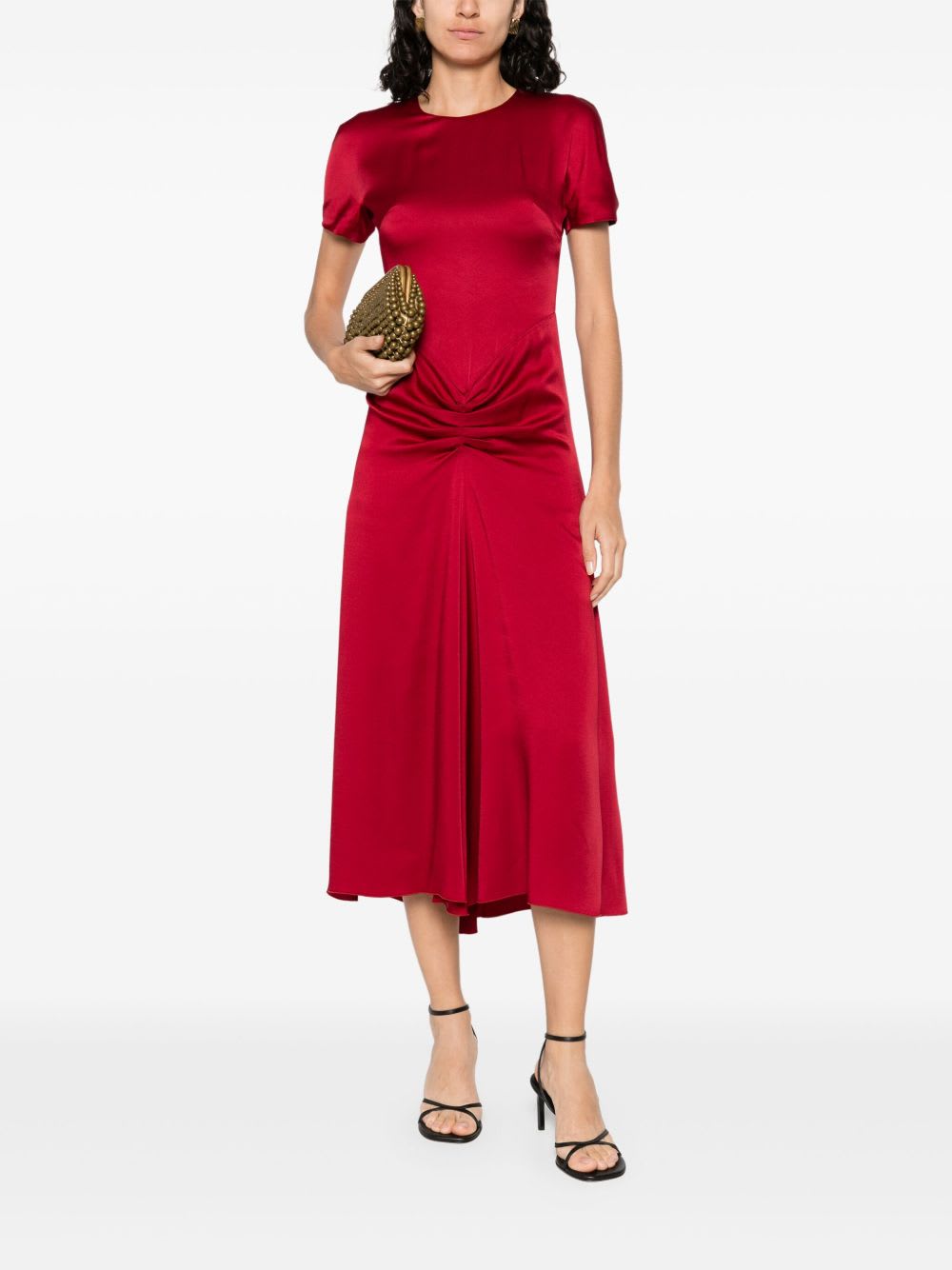 Victoria Beckham Fuchsia Pink Midi Dress With Gathered Waist In Red