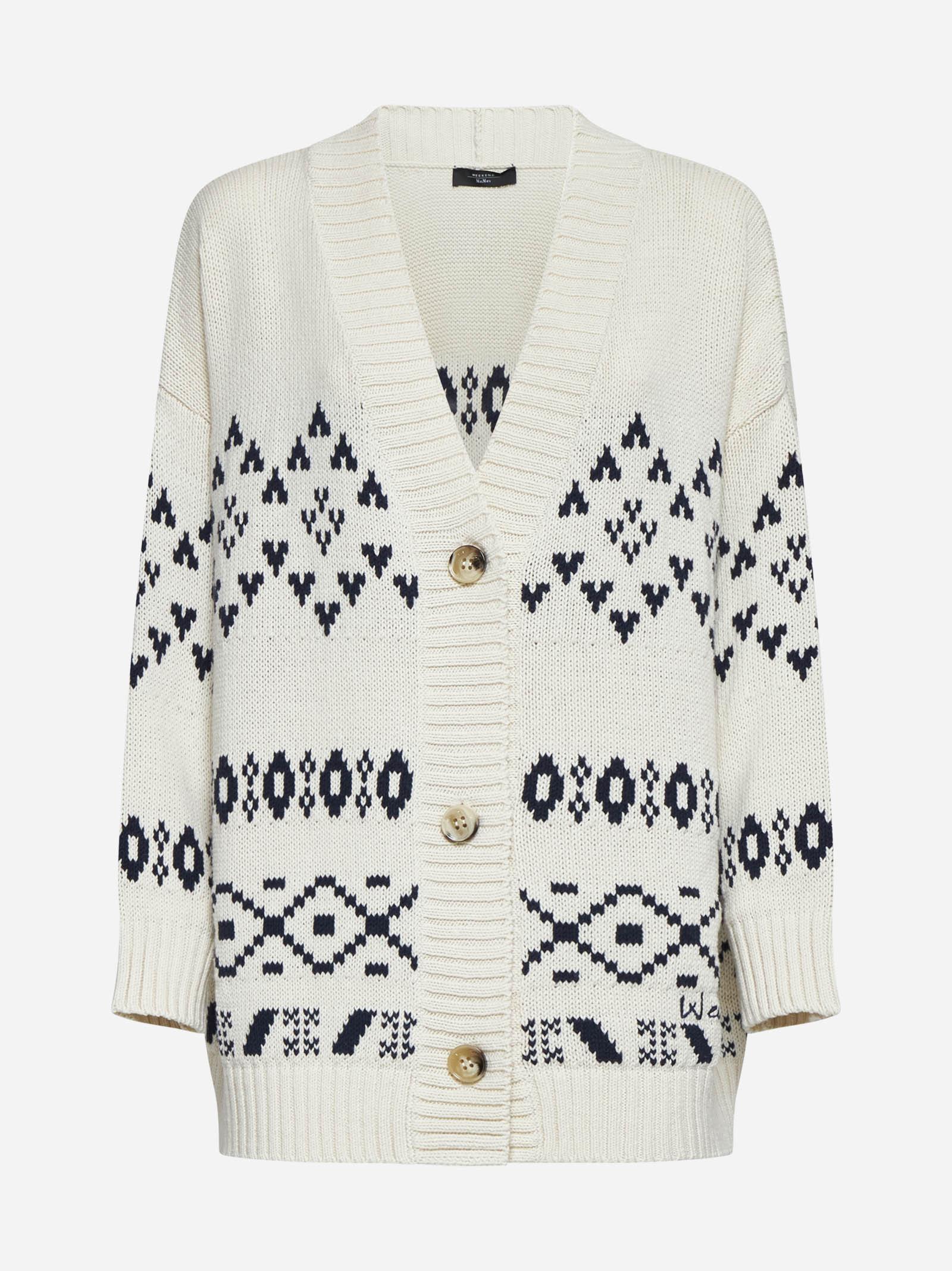 Shop Weekend Max Mara Acacia Cotton-blend Cardigan In Bianco