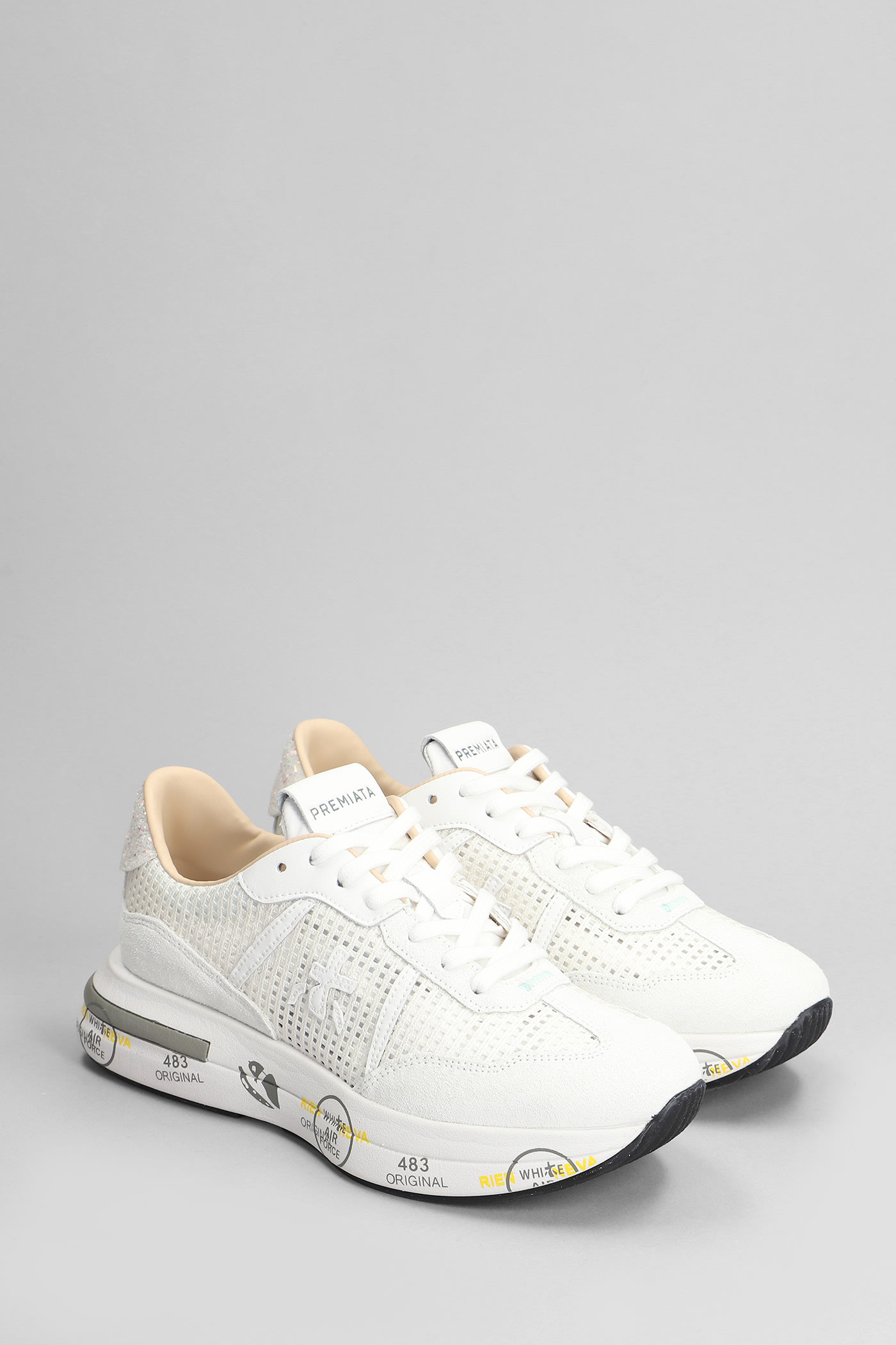 Shop Premiata Cassie Sneakers In White Suede And Fabric