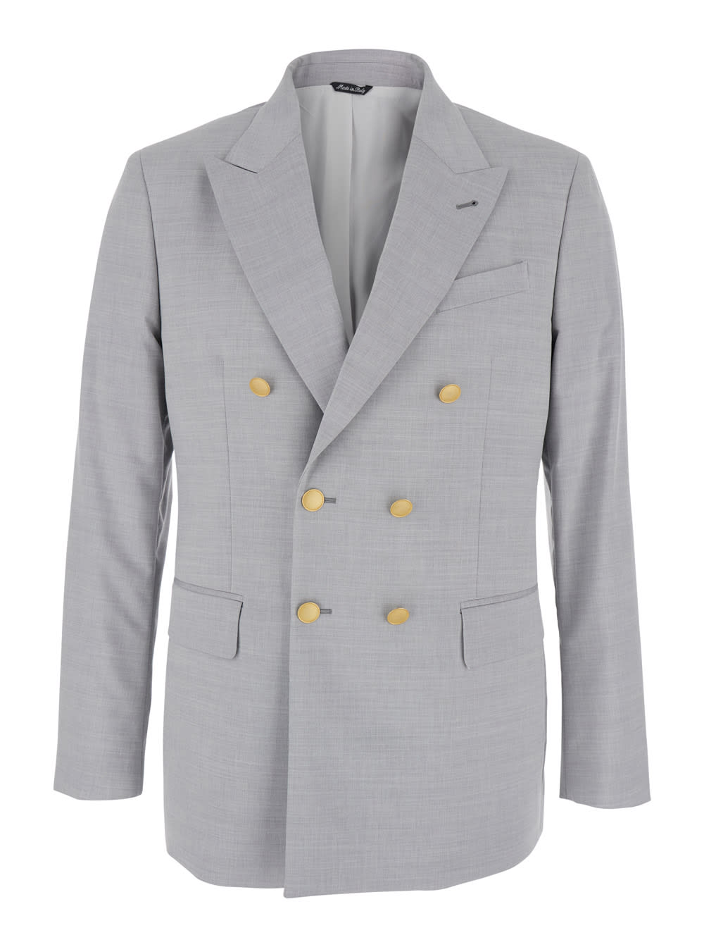 Grey Double Breasted Jacket With Peak Lapels In Virgin Wool And Cotton Blend Woman