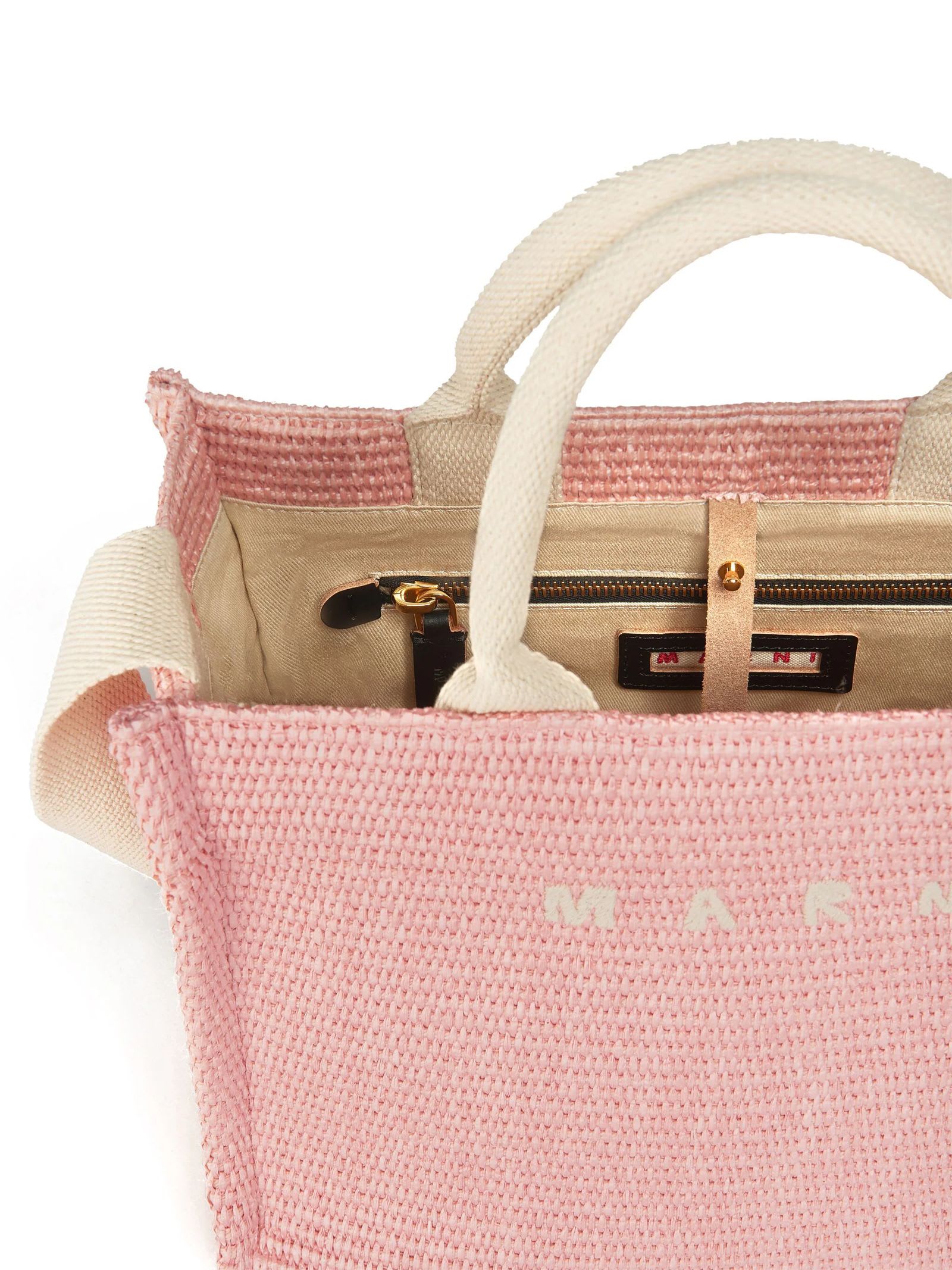 Shop Marni Pink Raffia-effect Small Tote Bag