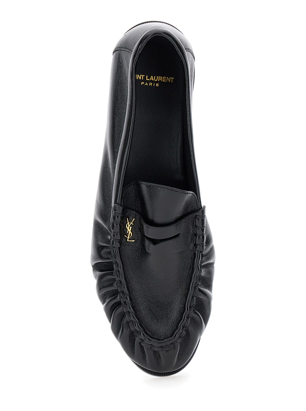 Shop Saint Laurent Black Loafers With Cassandre In Leather Man