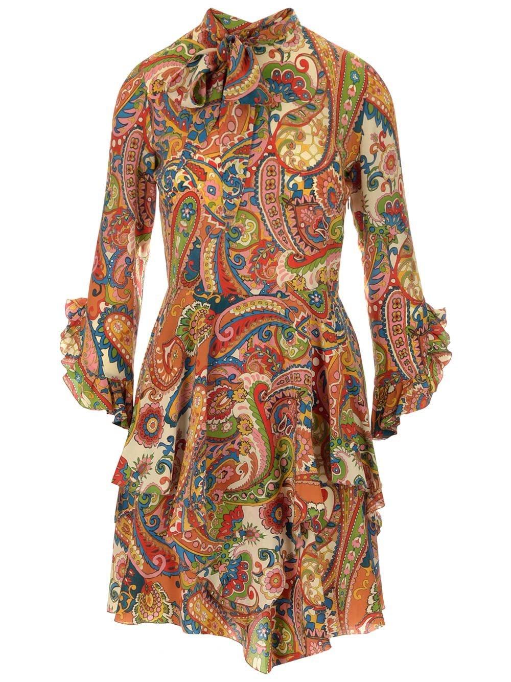 Shop Etro Ruffled Paisley Print Mini Dress  In Multicolor