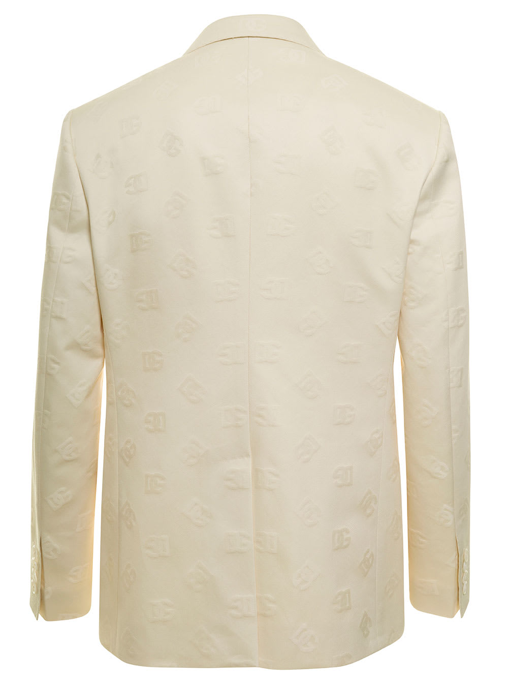 Shop Dolce & Gabbana Beige Single-breasted Blaze With Jacquard Logo All-over In Cotton Man