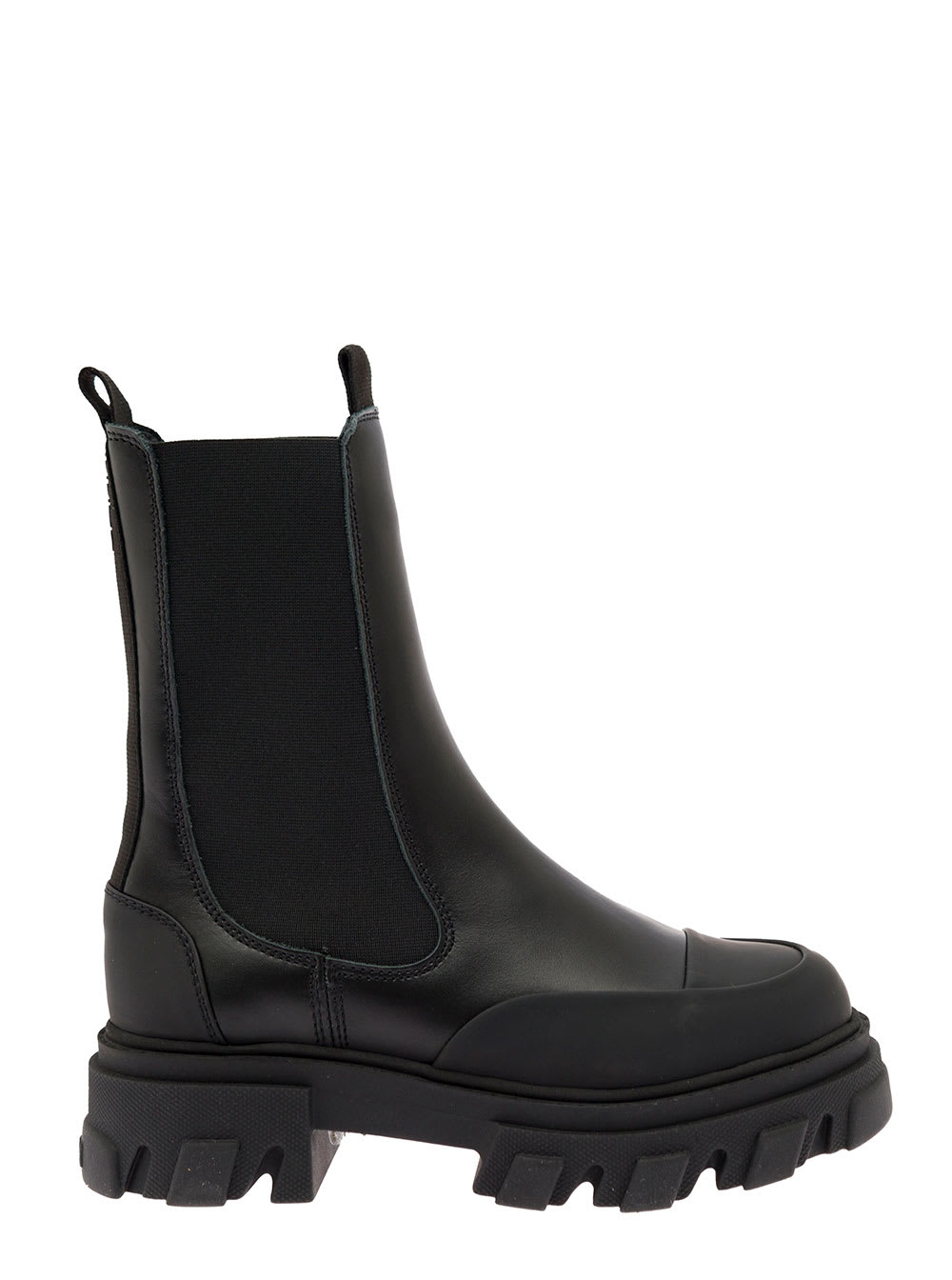 Ganni Black Leather And Rubber Chunky Boots Woman