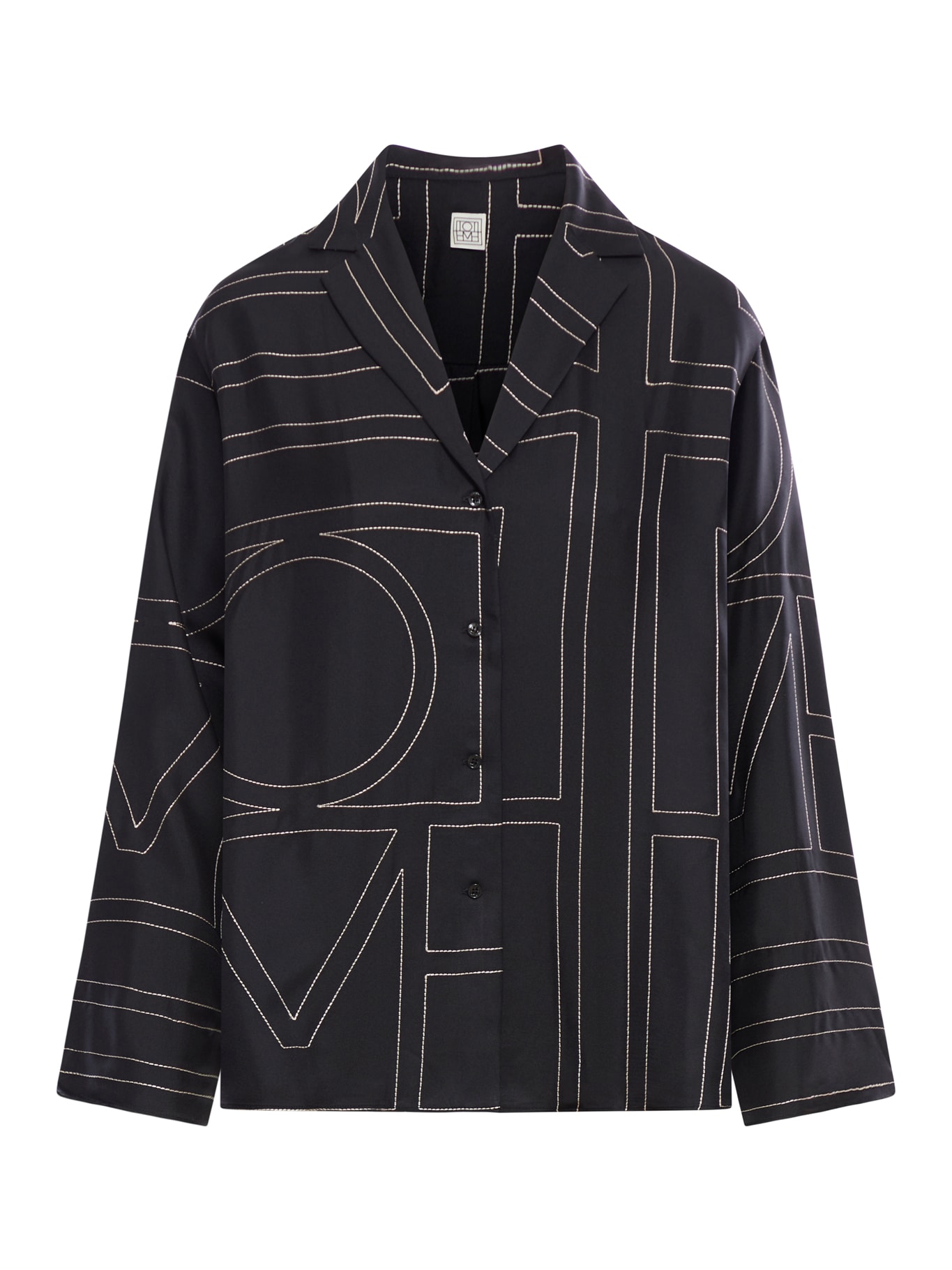 Shop Totême Silk Shirt With Monogram In Black