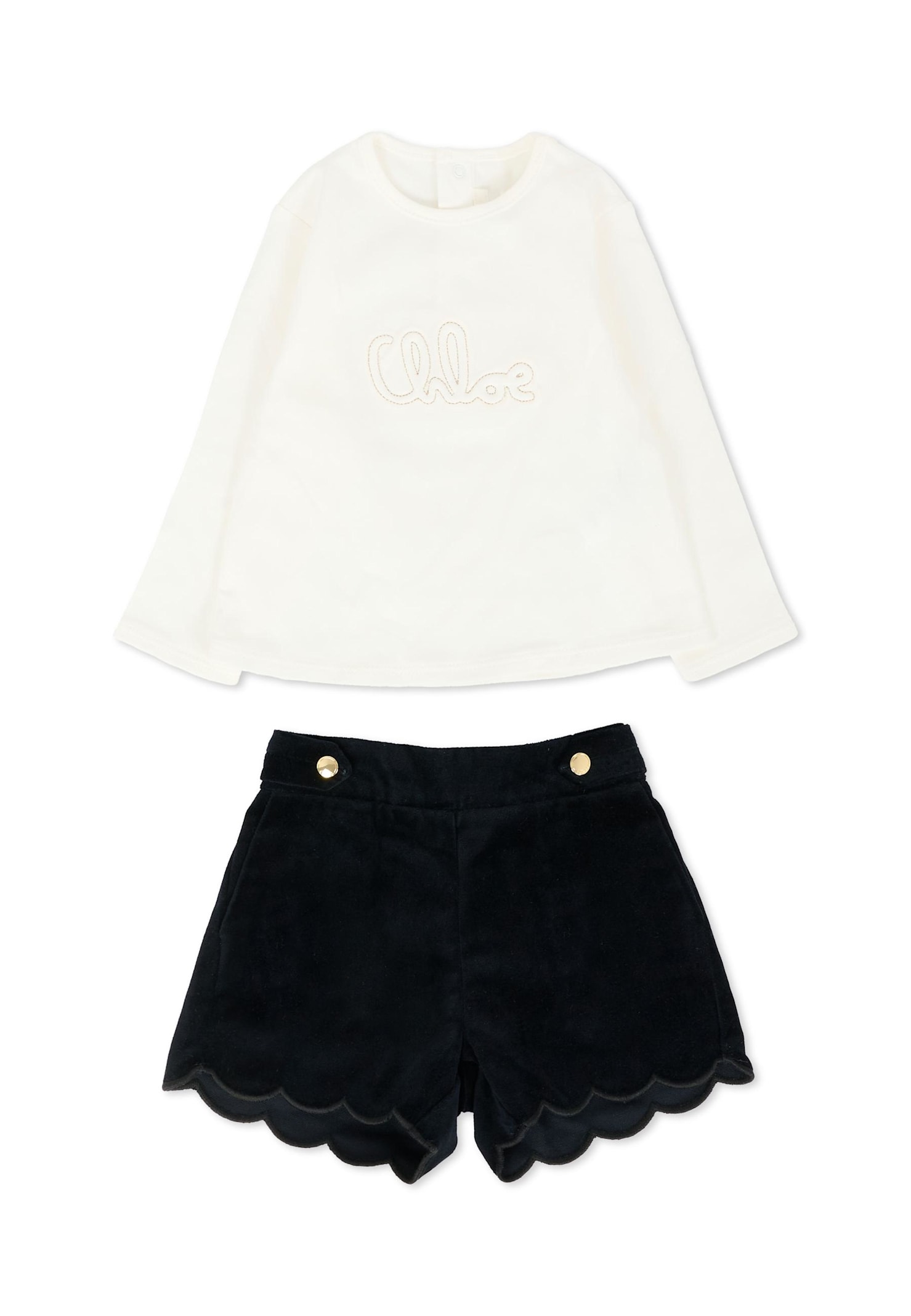 Chloé Blue Suit For Baby Girl With Logo In White