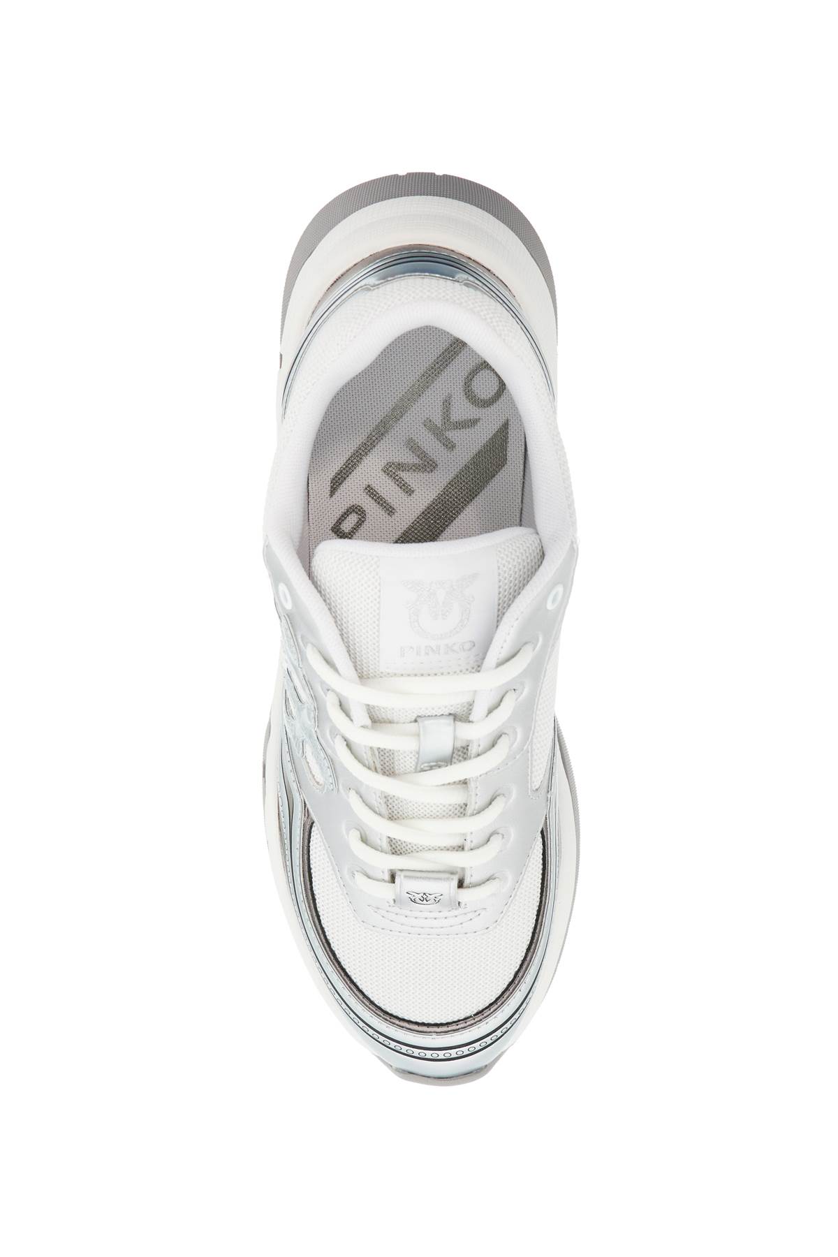 Shop Pinko Mesh And Metallic Faux Leather Sneakers In In Mesh Silver (silver)