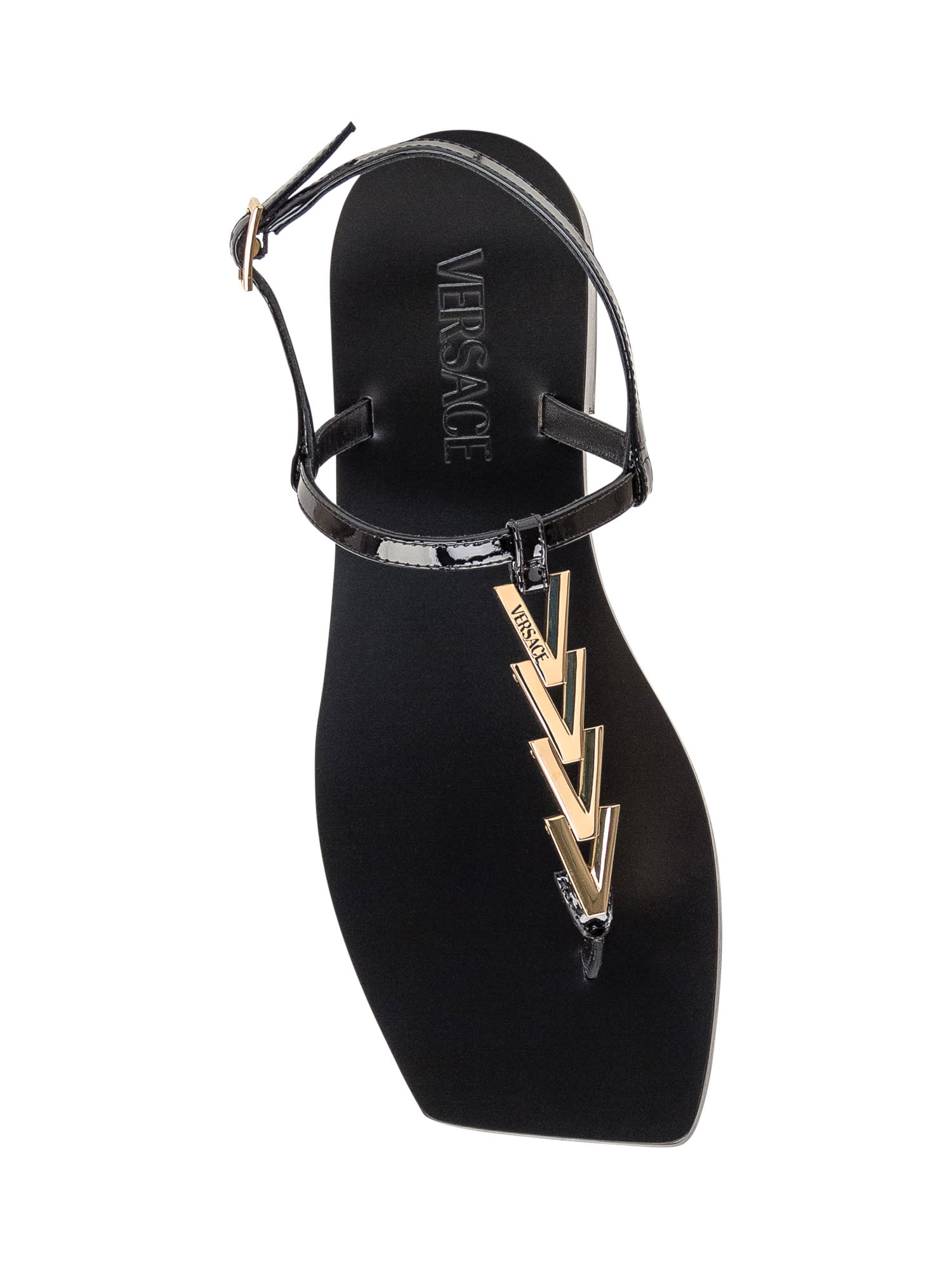Versace 'medusa '95' Black Low Sandals With Logo Detail In Black- Gold