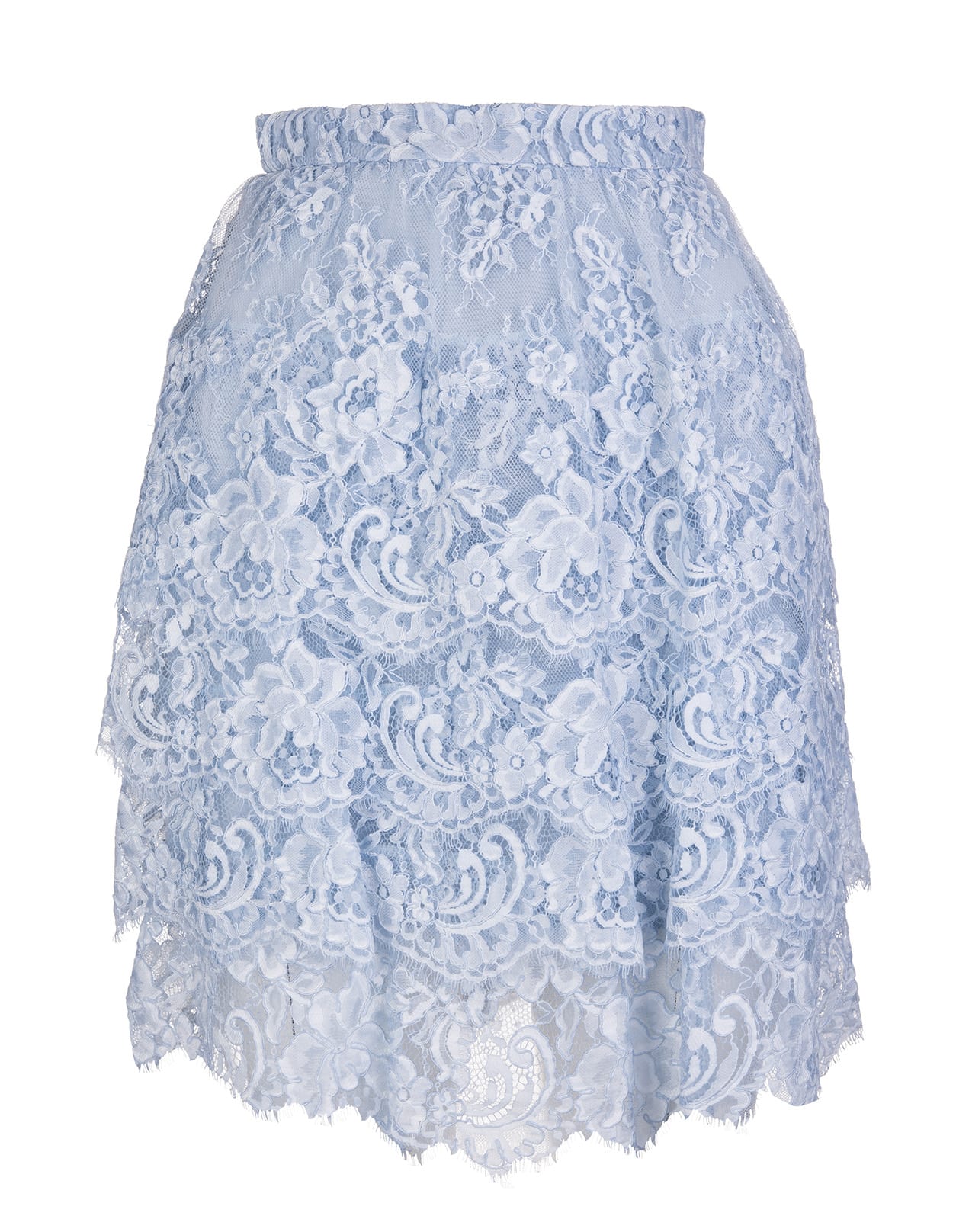 Ermanno Scervino Short Skirt With Flounces In Light Blue Lace