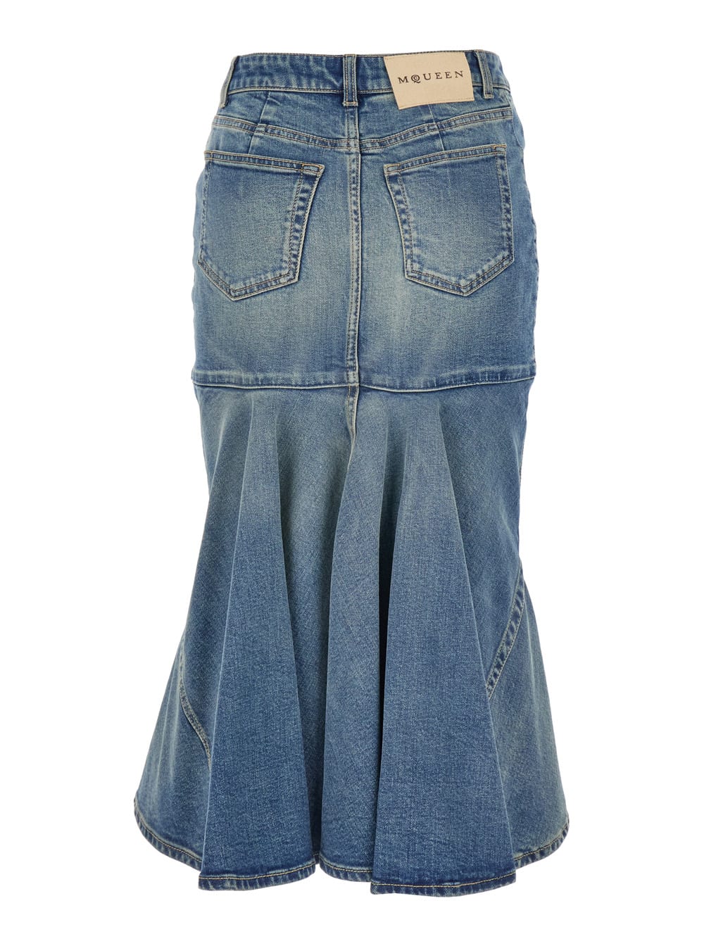 Alexander Mcqueen Fitted Denim Skirt With Flared Hem In Blue