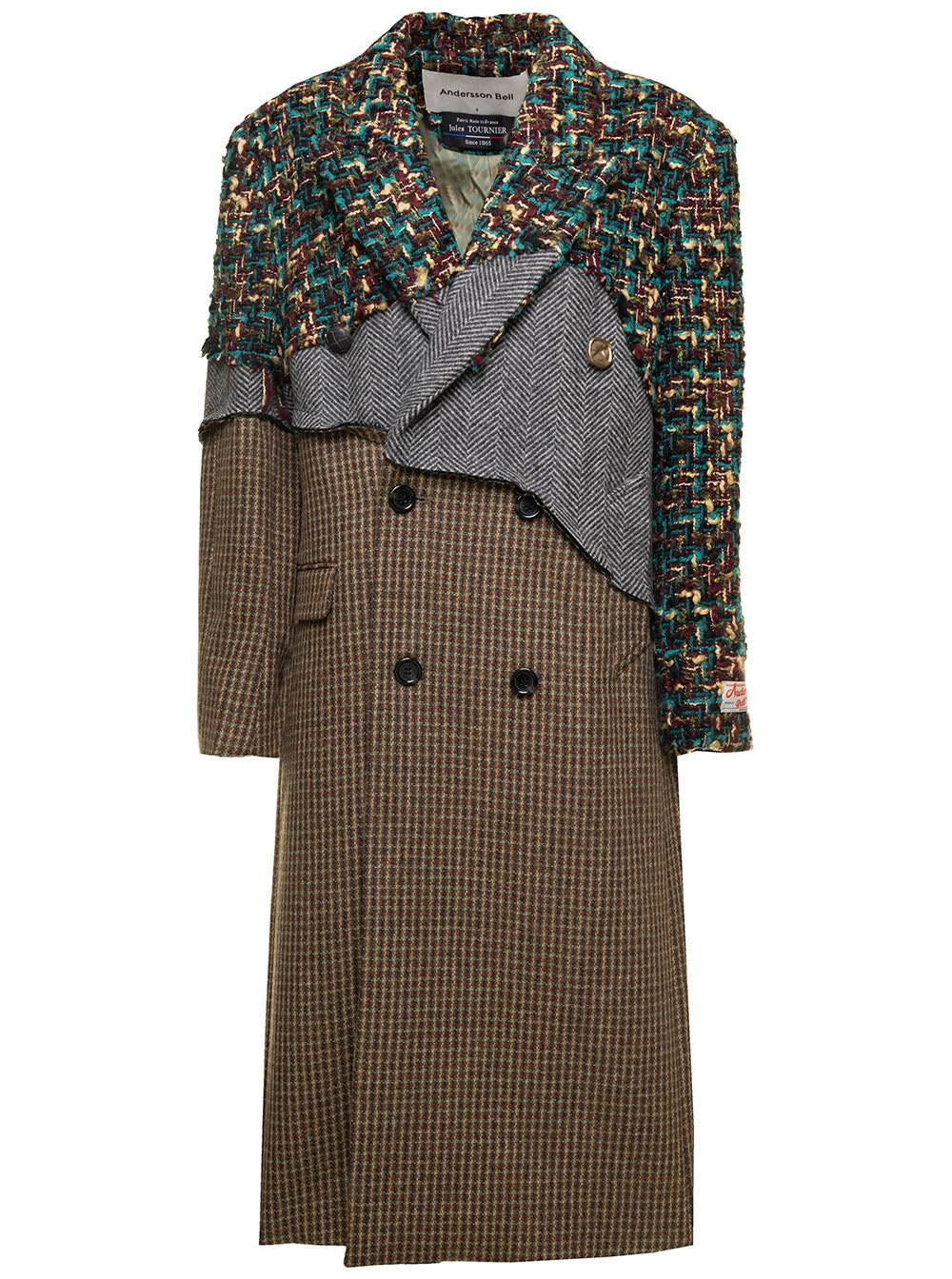 Shop Andersson Bell Double-breasted Coat With Patchwork Multicolor Woman  In Green