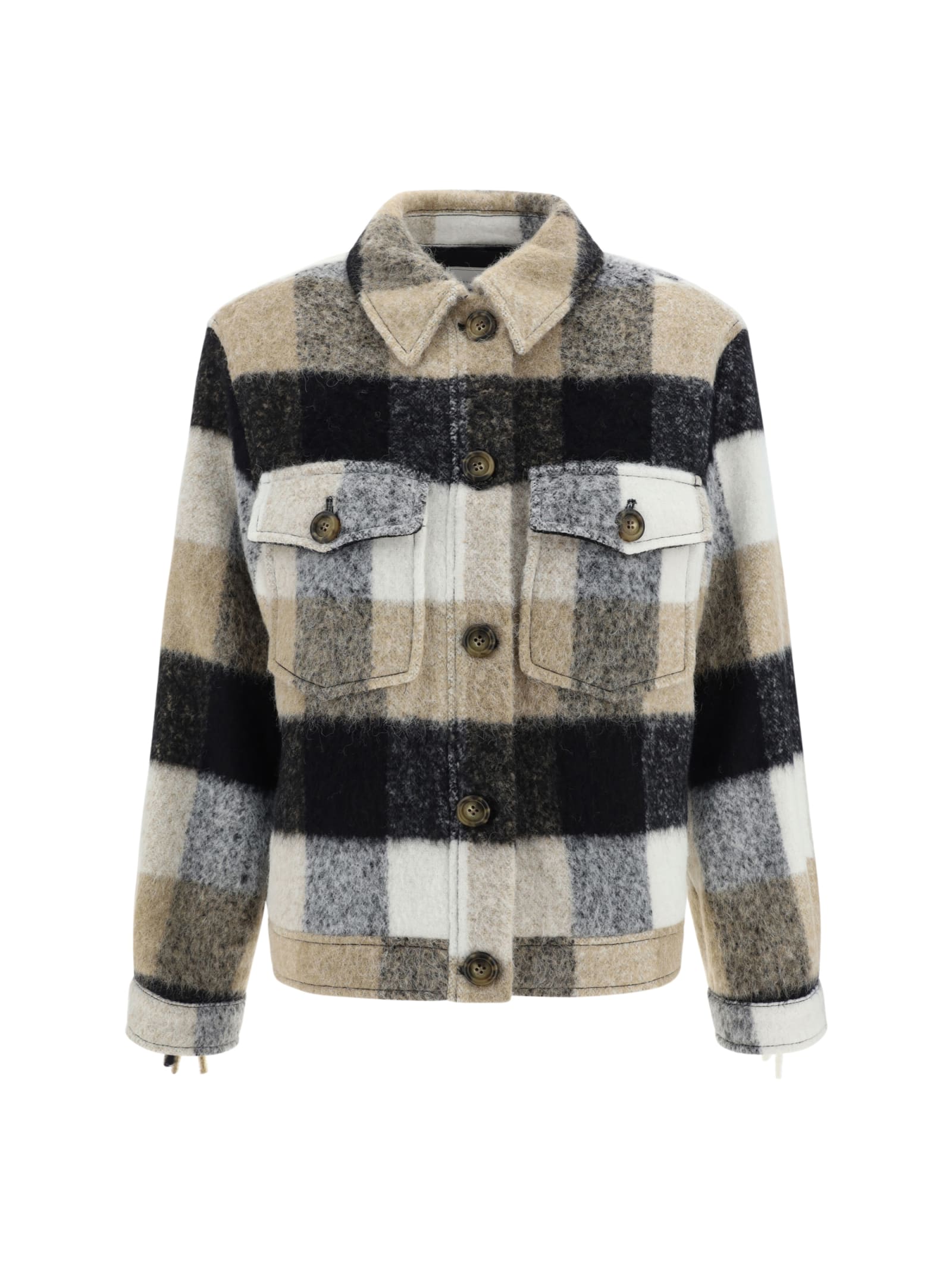 Woolrich Fringed Checked Shirt Jacket In Beige Buffalo
