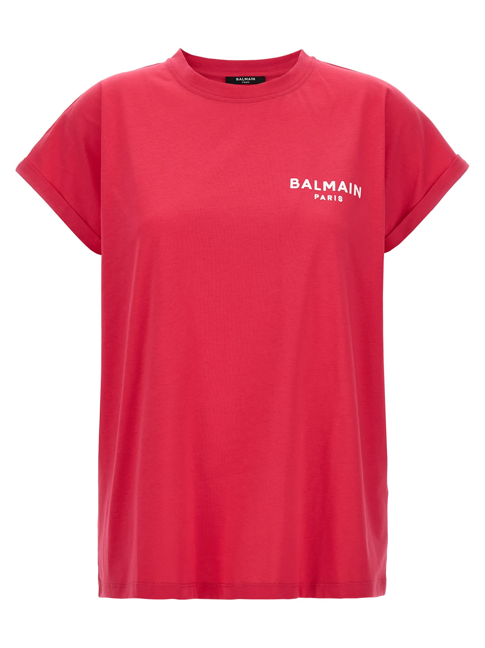 Balmain Flocked Logo T-shirt In Pink