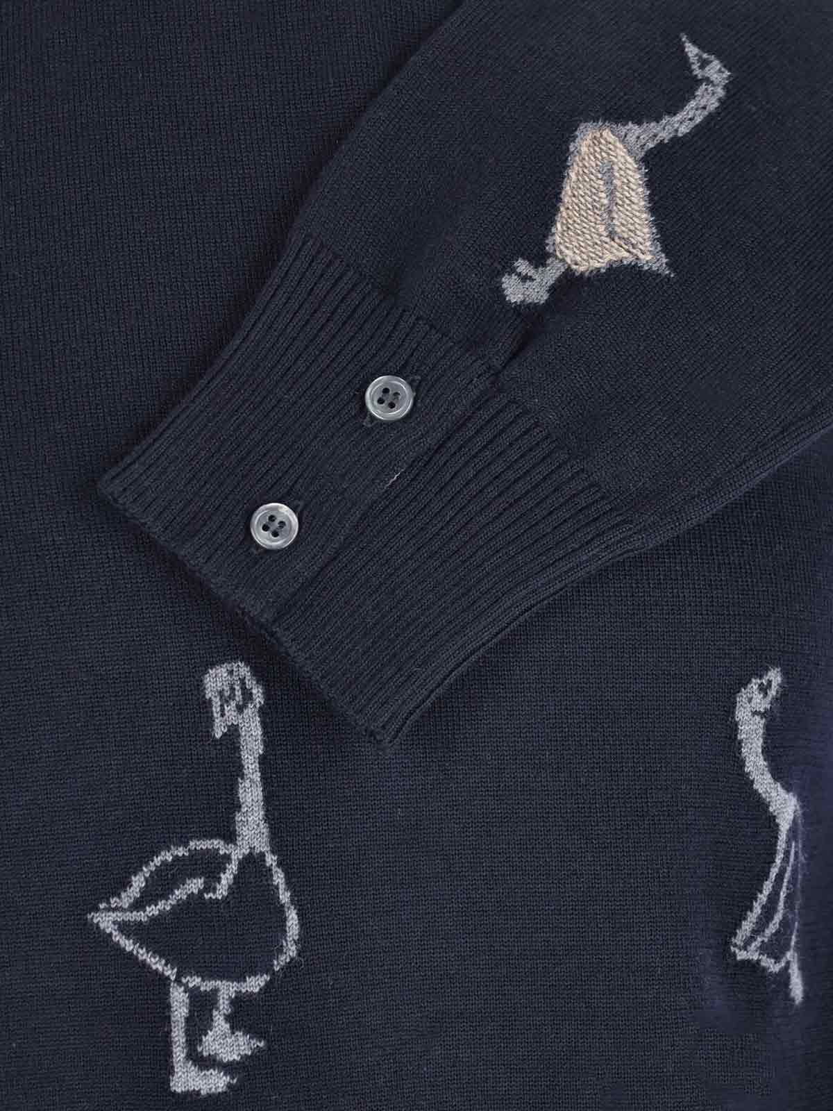 Thom Browne Goose Pattern Long Sleeve Crew Neck Sweater In Blue