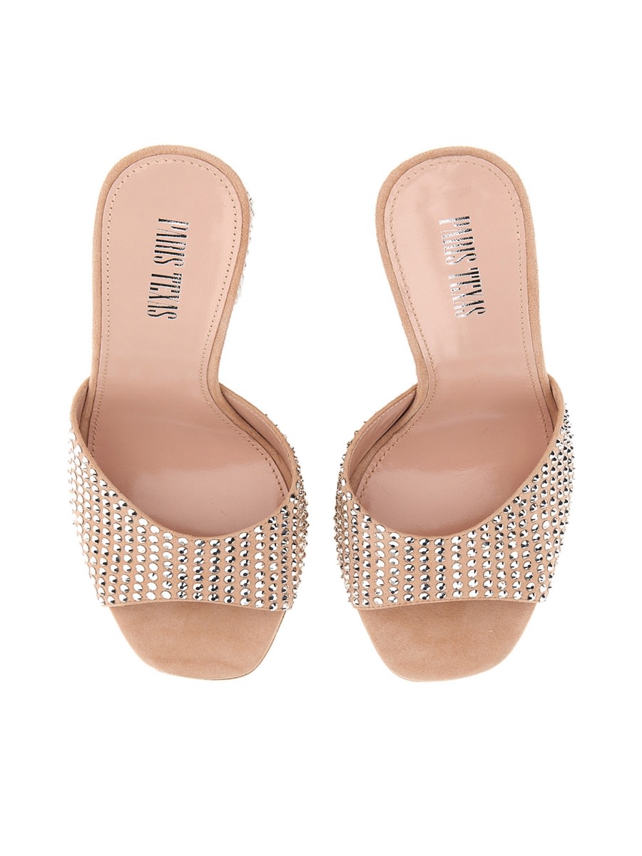 Paris Texas Mule Holly Anja Suede And Crystal Block Heel Mules In Powder