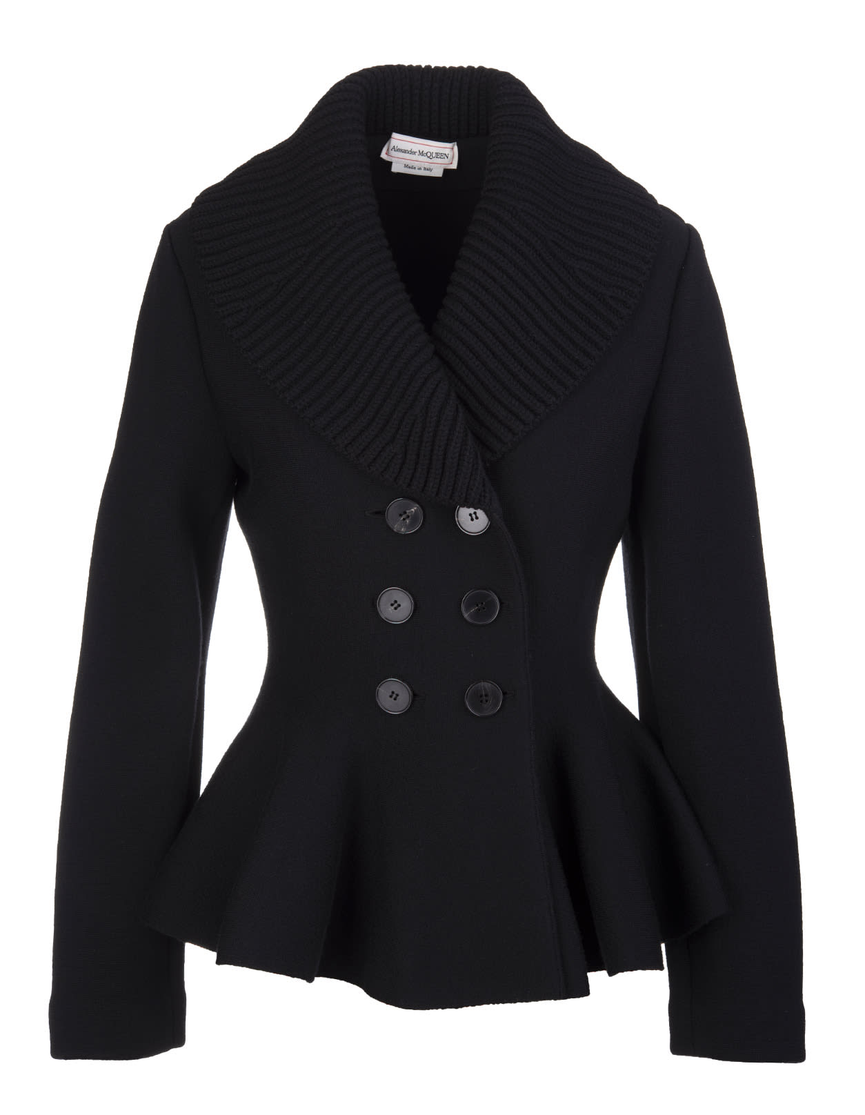 Alexander McQueen Black Double-breasted Knitted Jacket With Ruffles