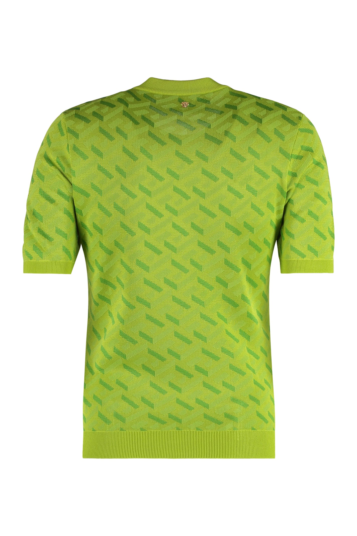 Shop Versace Knitted Silk-blend T-shirt In Green