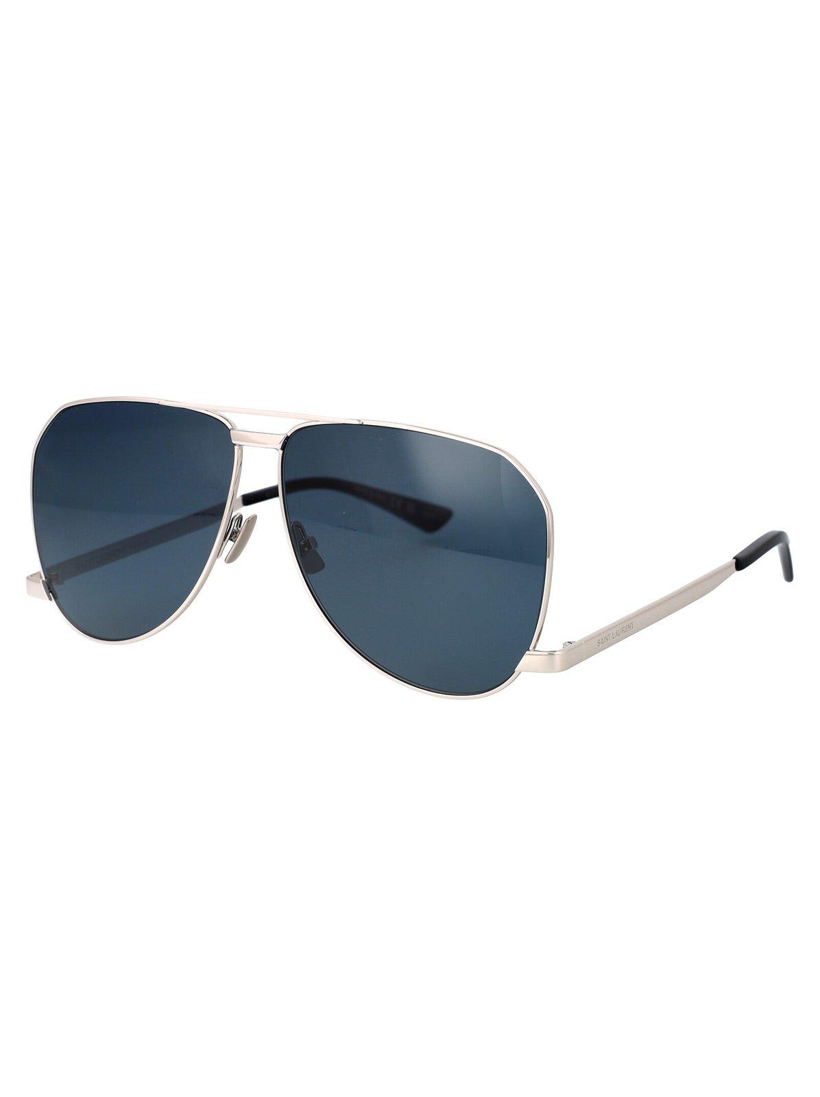 Shop Saint Laurent Aviator Sunglasses In 003 Silver Silver Blue