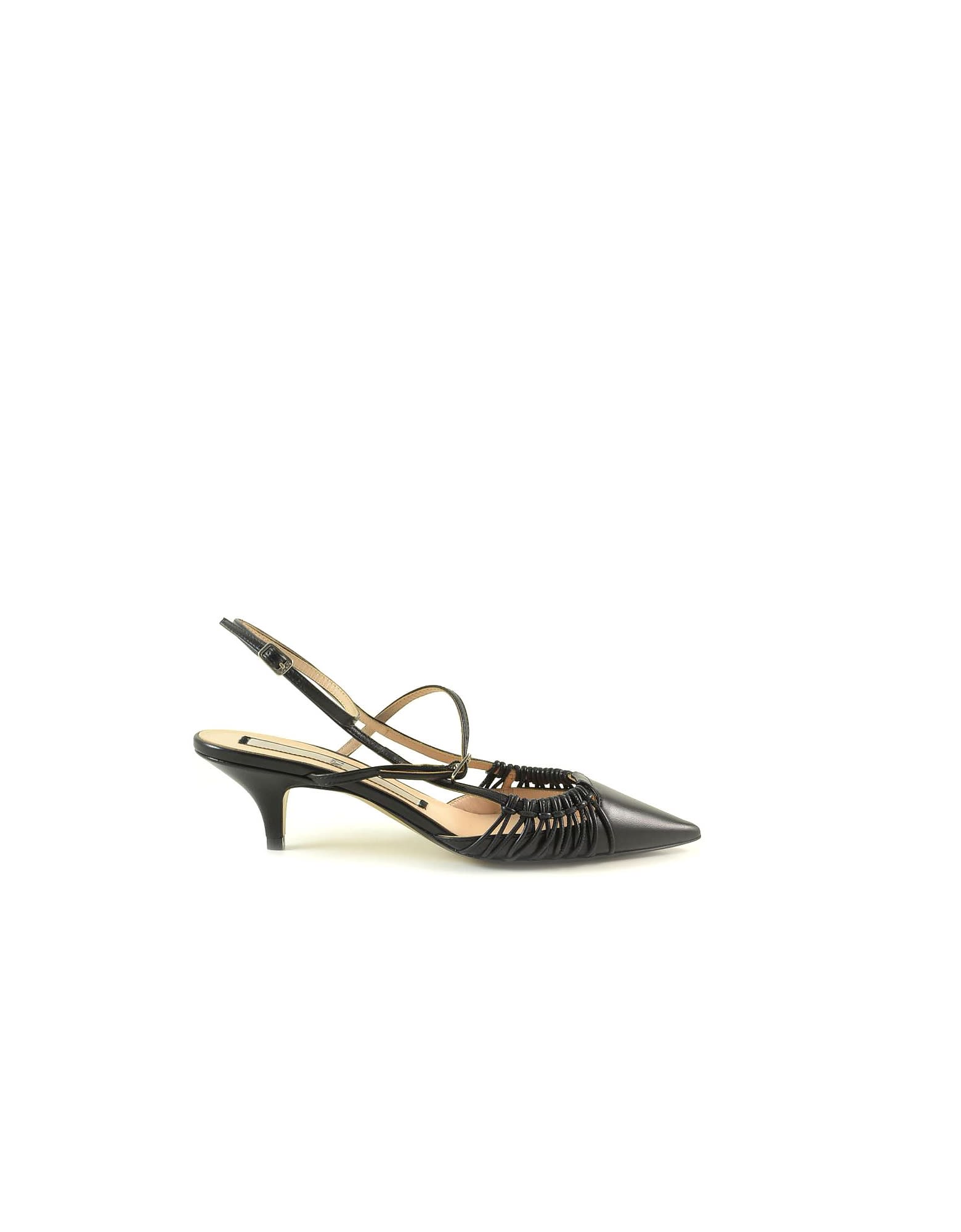 Buy N.21 N?1 Black Leather Mid-heel Slingback Shoes online, shop N.21 shoes with free shipping