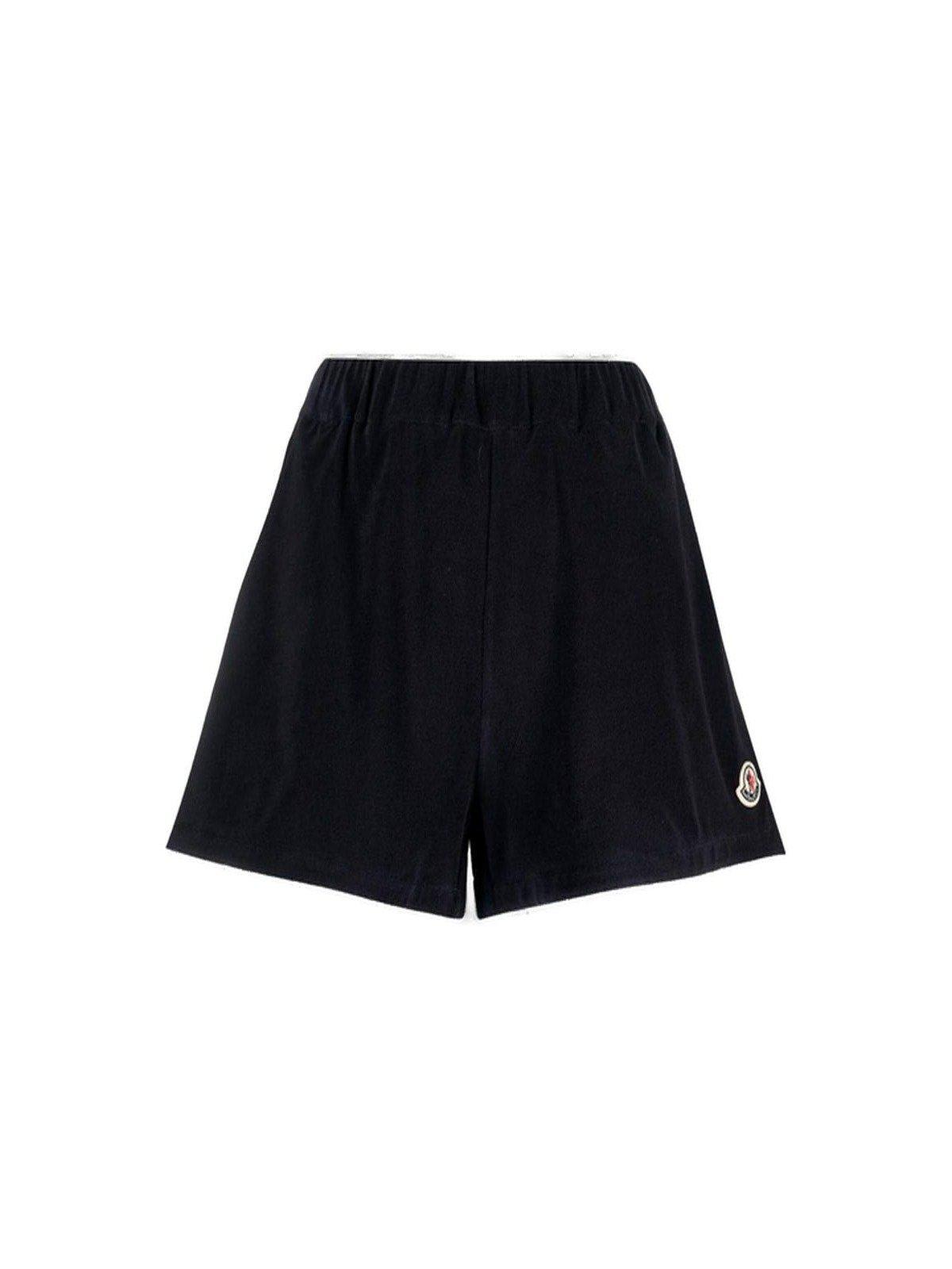 Shop Moncler Logo Patch Elasticated Waist Shorts In Blue