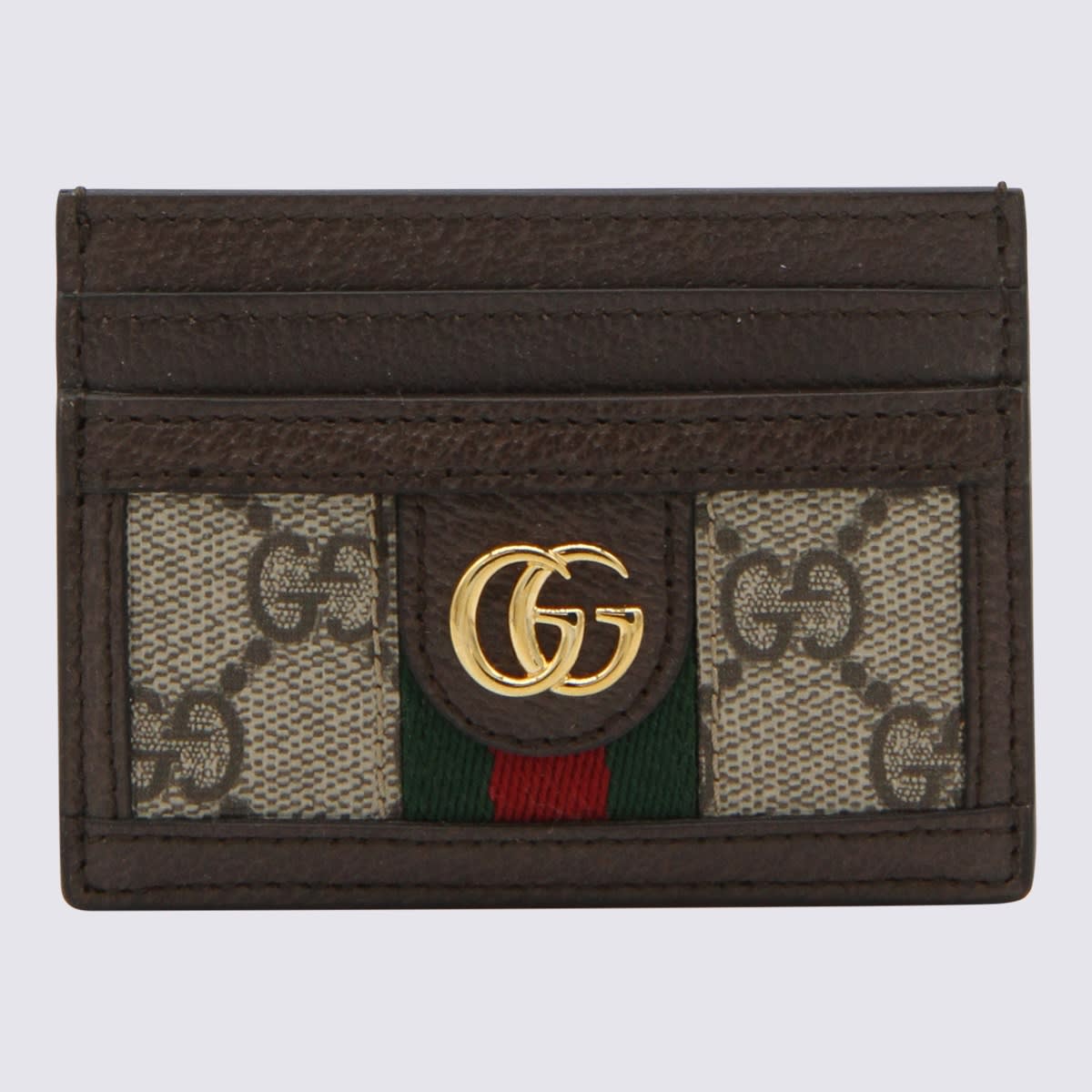 Gucci Brown Leather Card Holder In Green