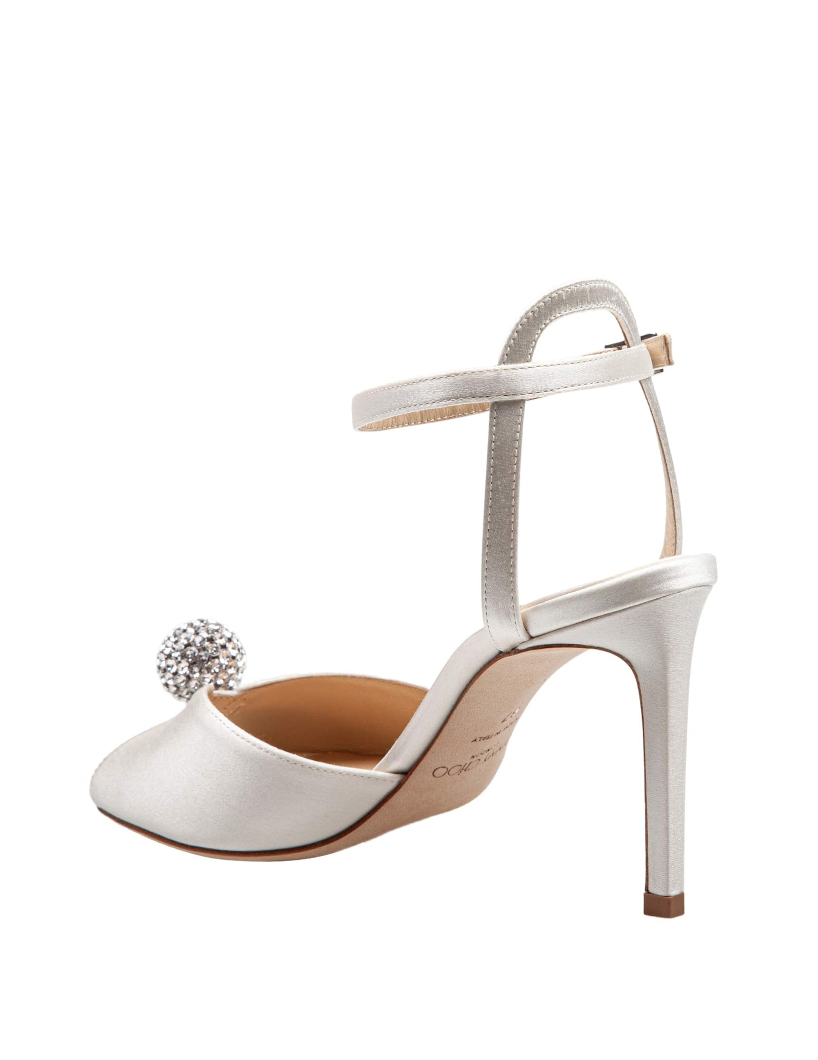 Jimmy Choo Sacora Satin Sandal With Crystal Ball In White