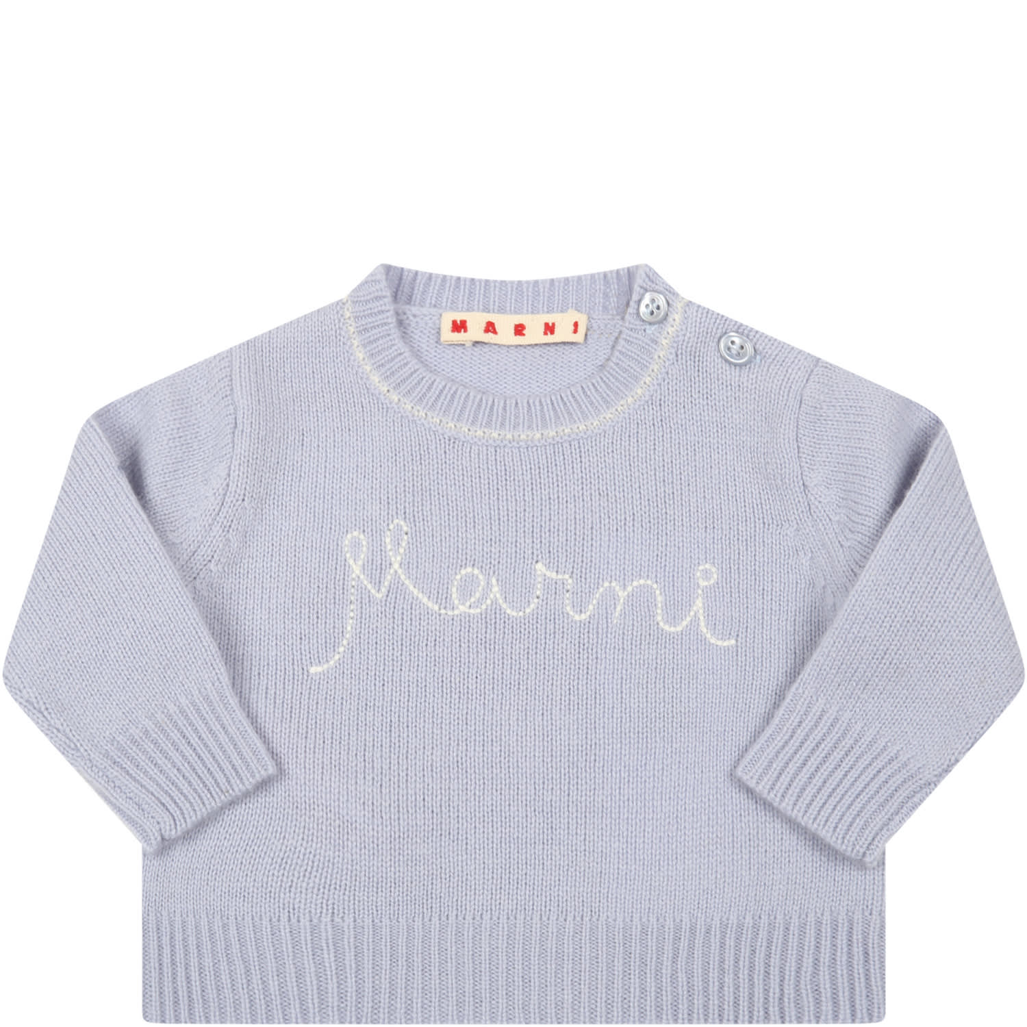 Marni Light Blue Sweater For Baby Kids With Logo