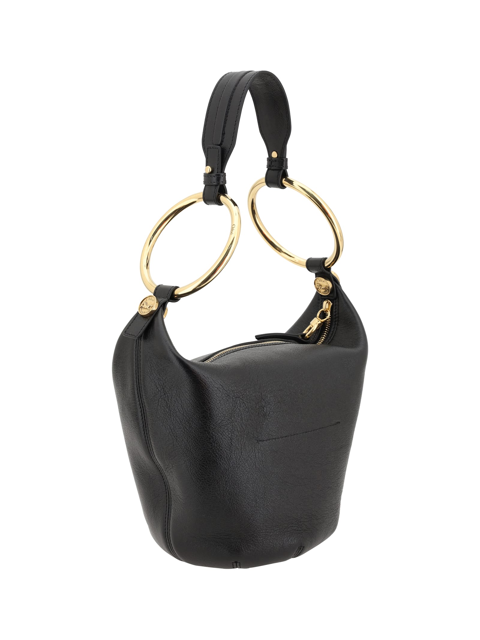 Chloé Bracelet Zip Shoulder Bag In Grained Buffalo Leather In Black