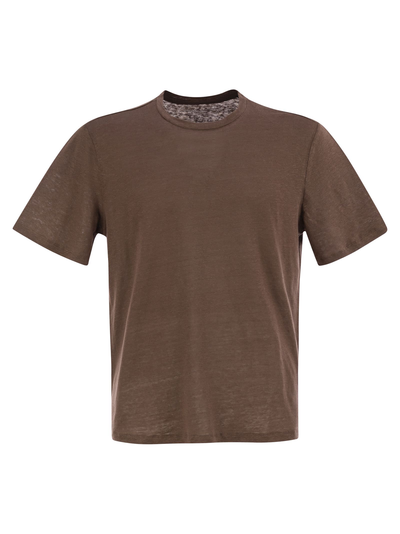 Crew-neck And Short-sleeved T-shirt In Linen