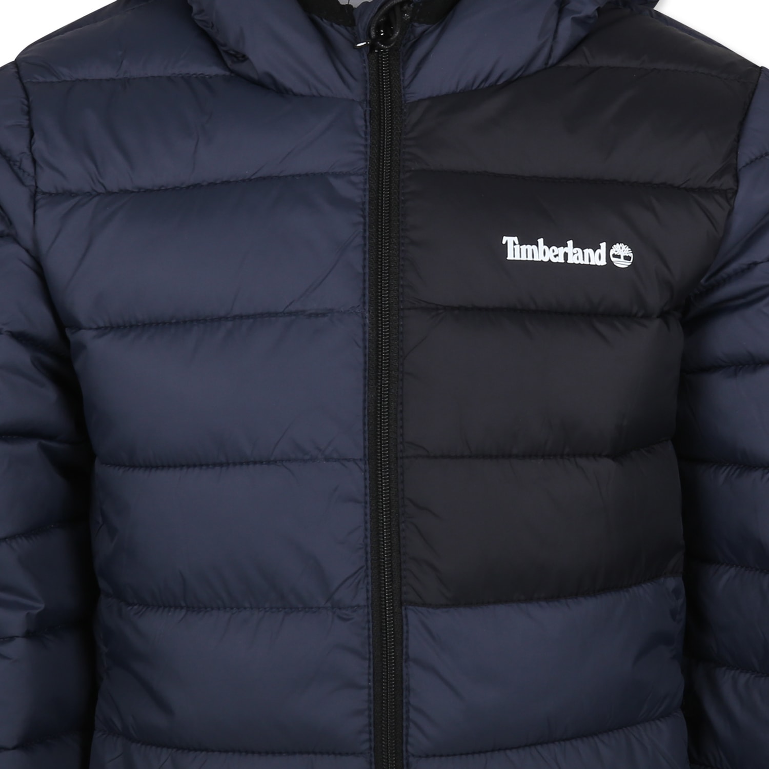 Timberland Blue Down Jacket For Boy With Logo In Blue