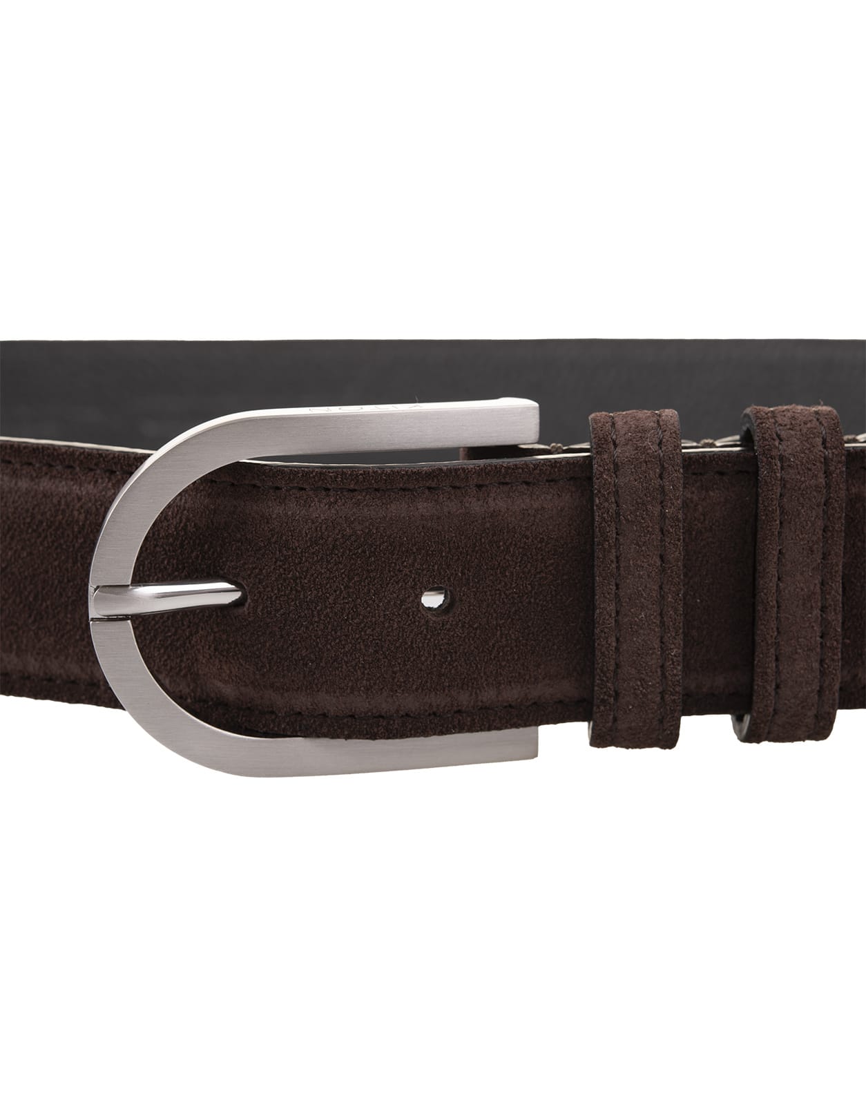 Shop Kiton Brown Suede Belt With Silver Buckle