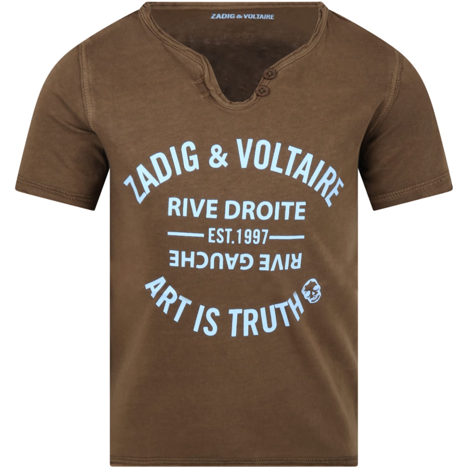 Zadig & Voltaire Green T-shirt For Kids With Light Blue Logo
