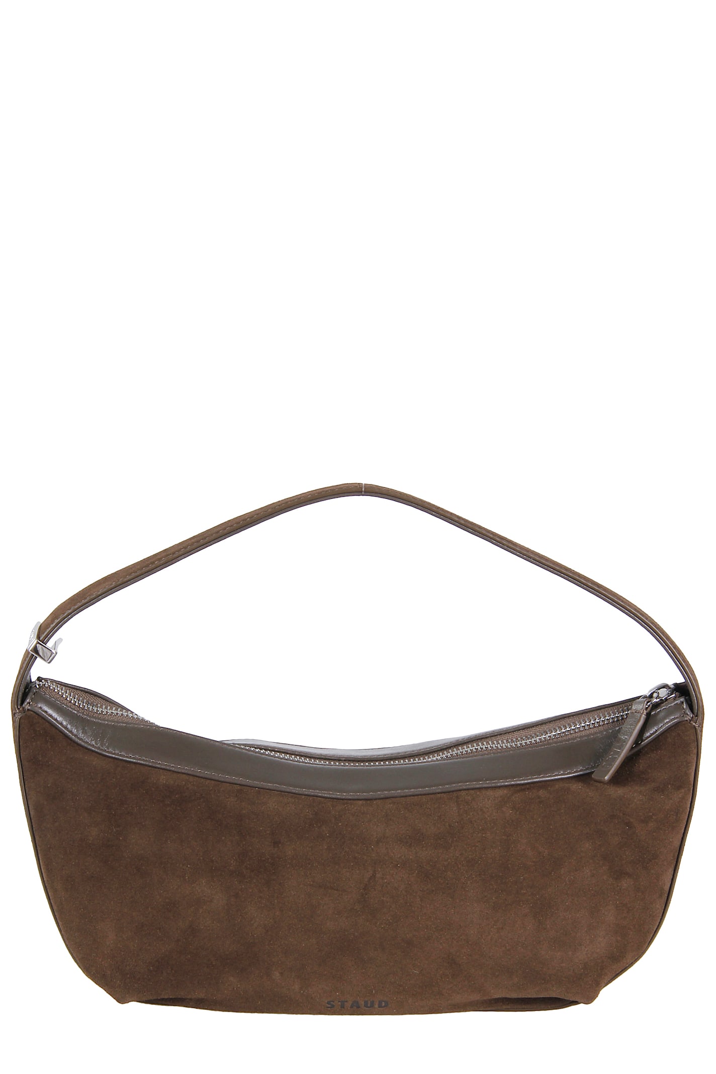 Staud Suede Rectangular Shoulder Bag With Top Handle In Brown