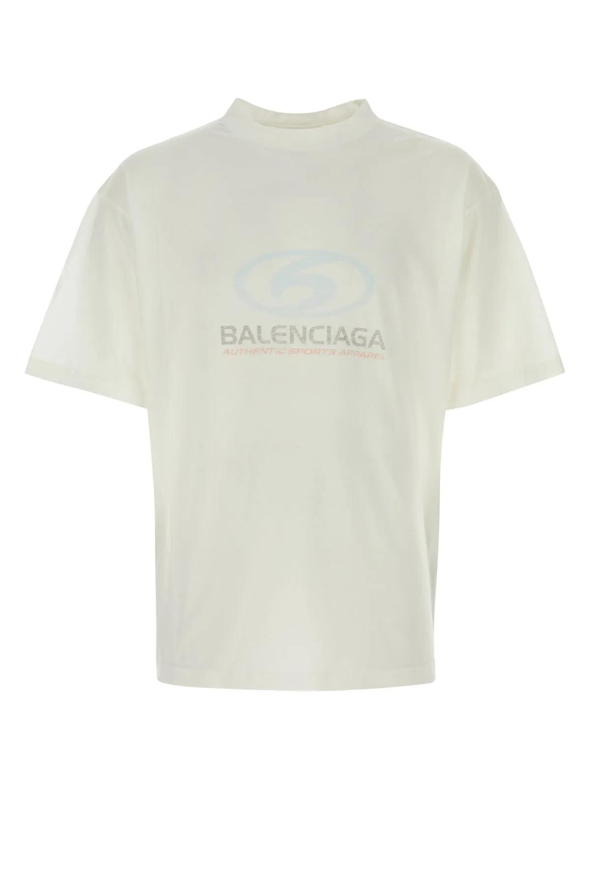 Shop Balenciaga White Cotton T-shirt In White/light Blue