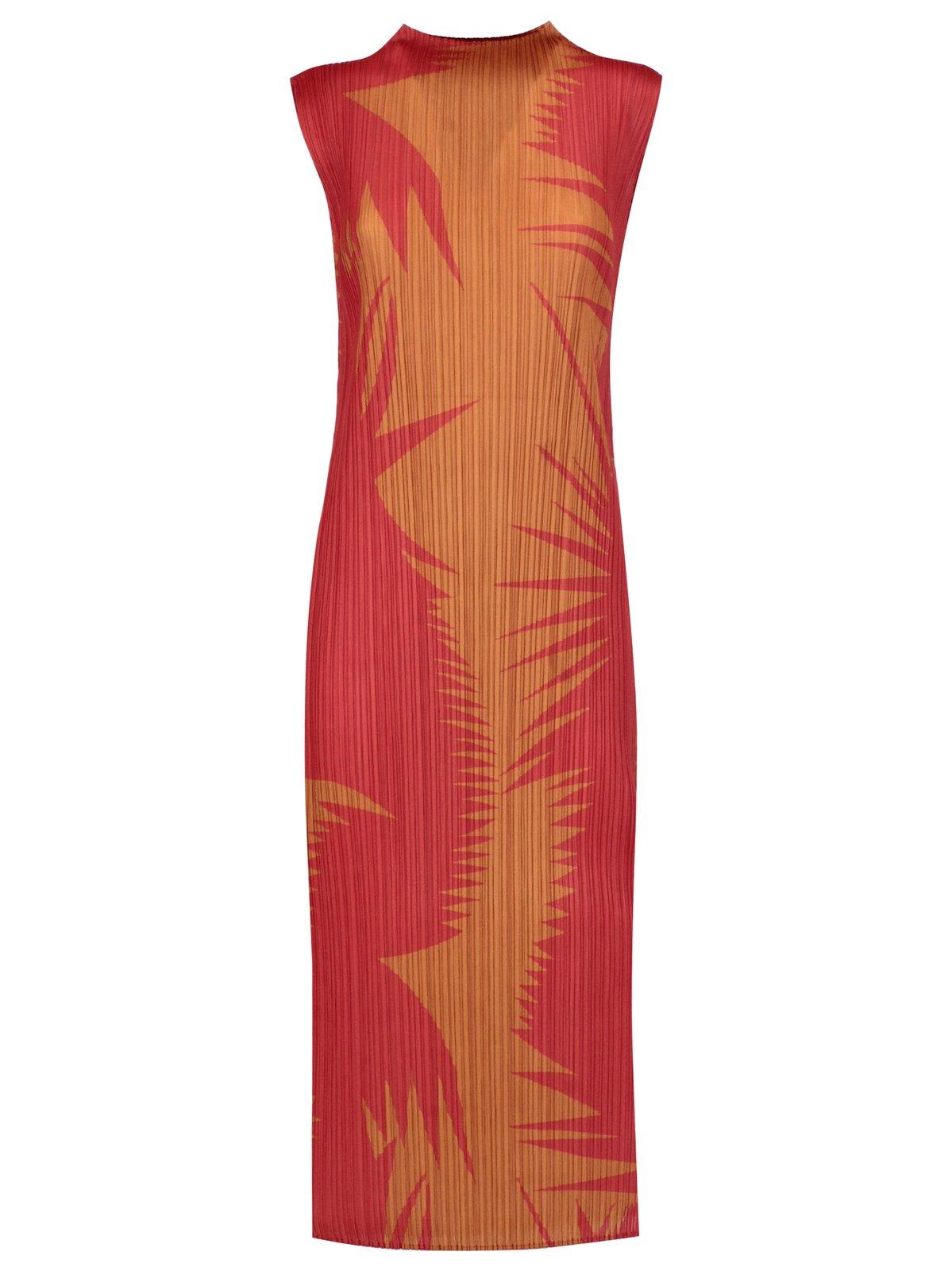 Shop Issey Miyake Graphic Printed Sleeveless Dress In Brown