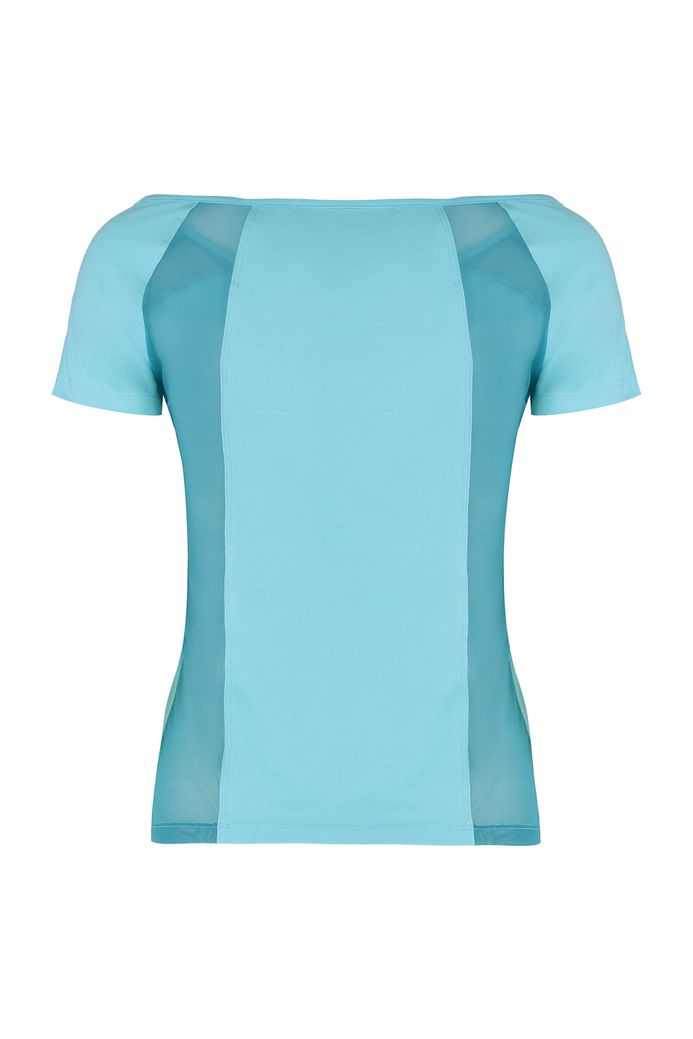 Versace Jeans Couture Cotton Logo T-shirt With Tulle And Mesh In Blue
