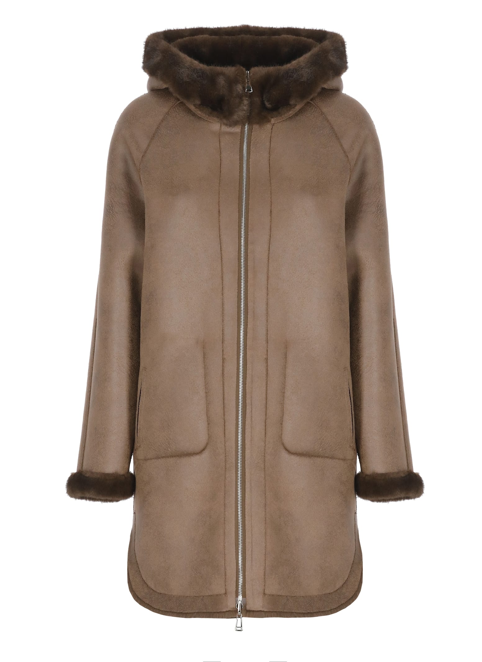 Betta Corradi Faux-fur Hooded Coat In Brown