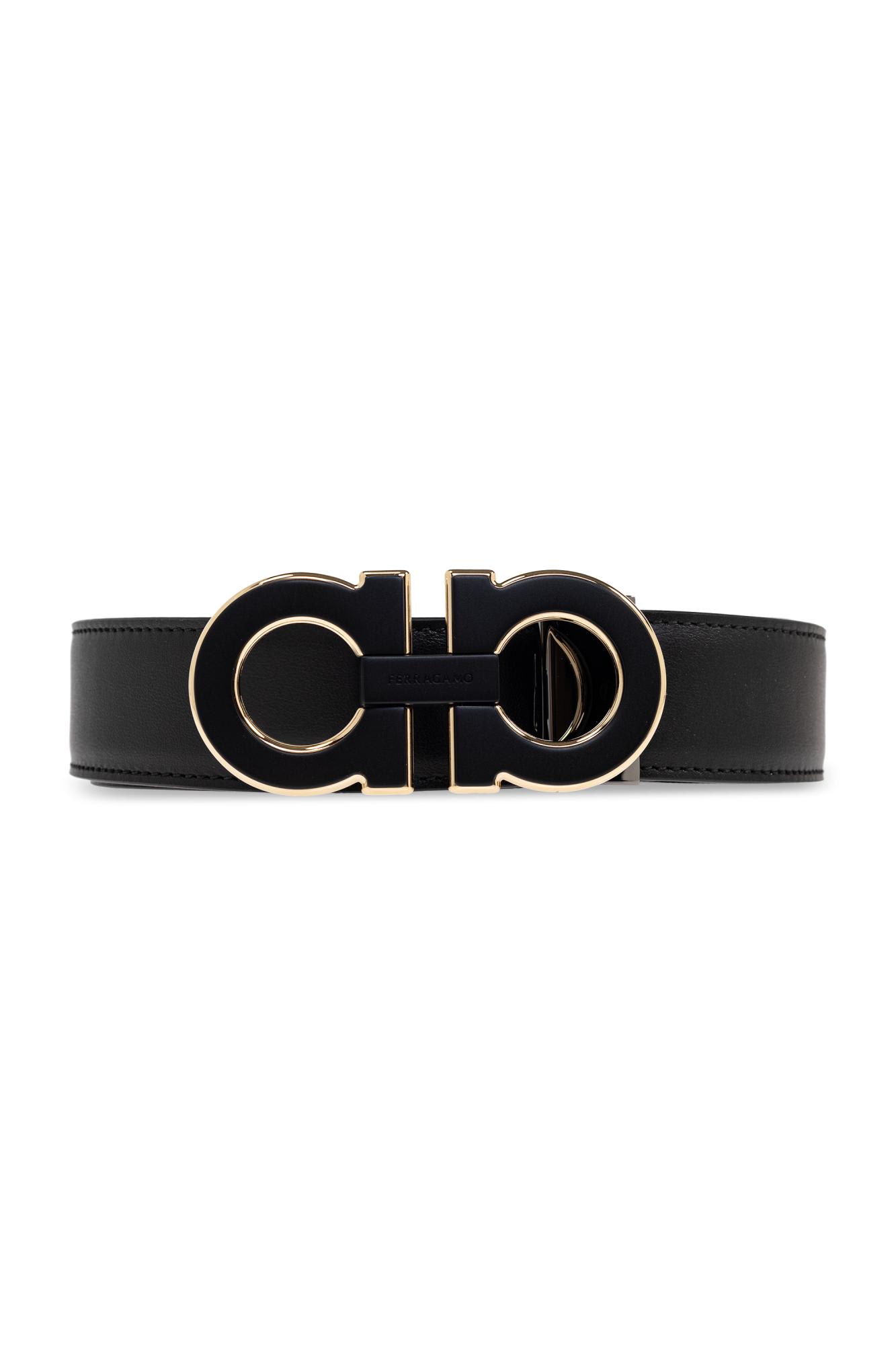 Ferragamo Double Gancini Leather Belt In Black