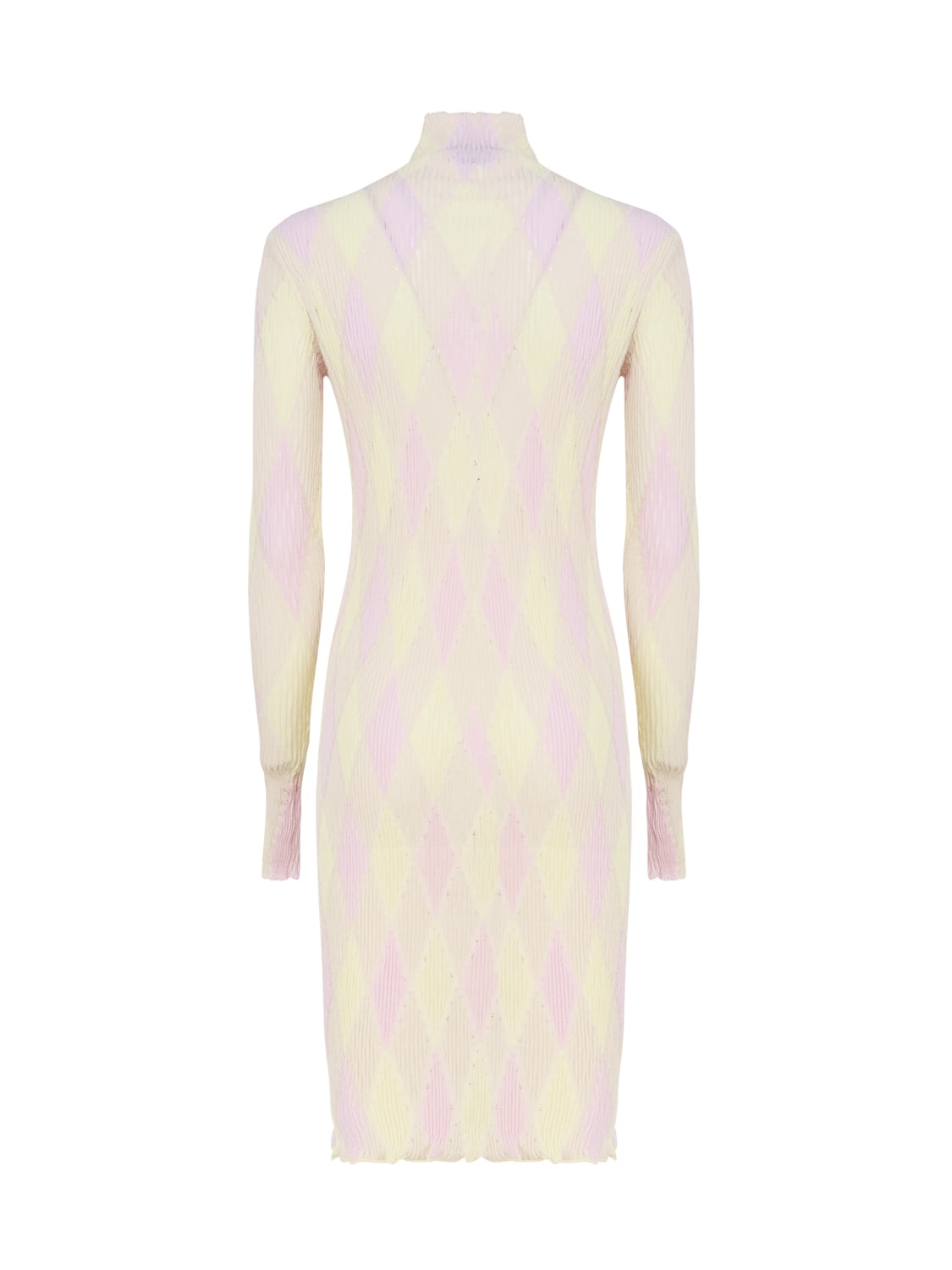 Shop Burberry Knitted Dress With High Half Neck In Pink, Yellow