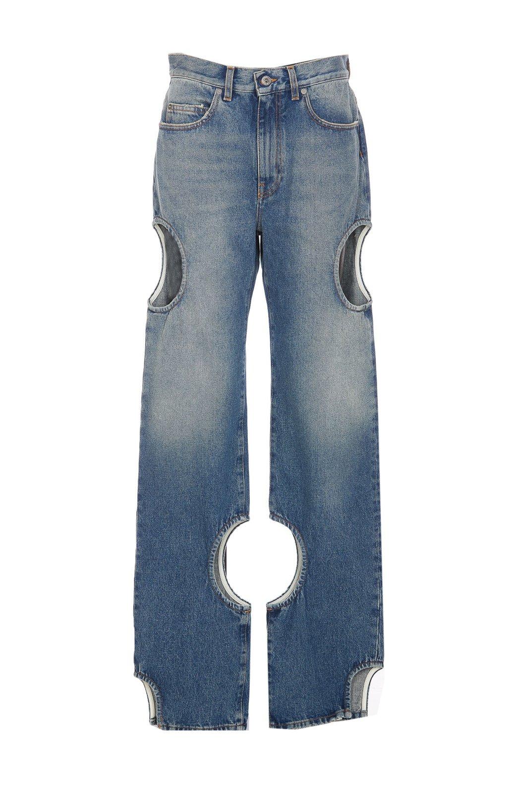 Shop Off-white Off White Cut-out High-rise Jeans In Vintage Blue No Color