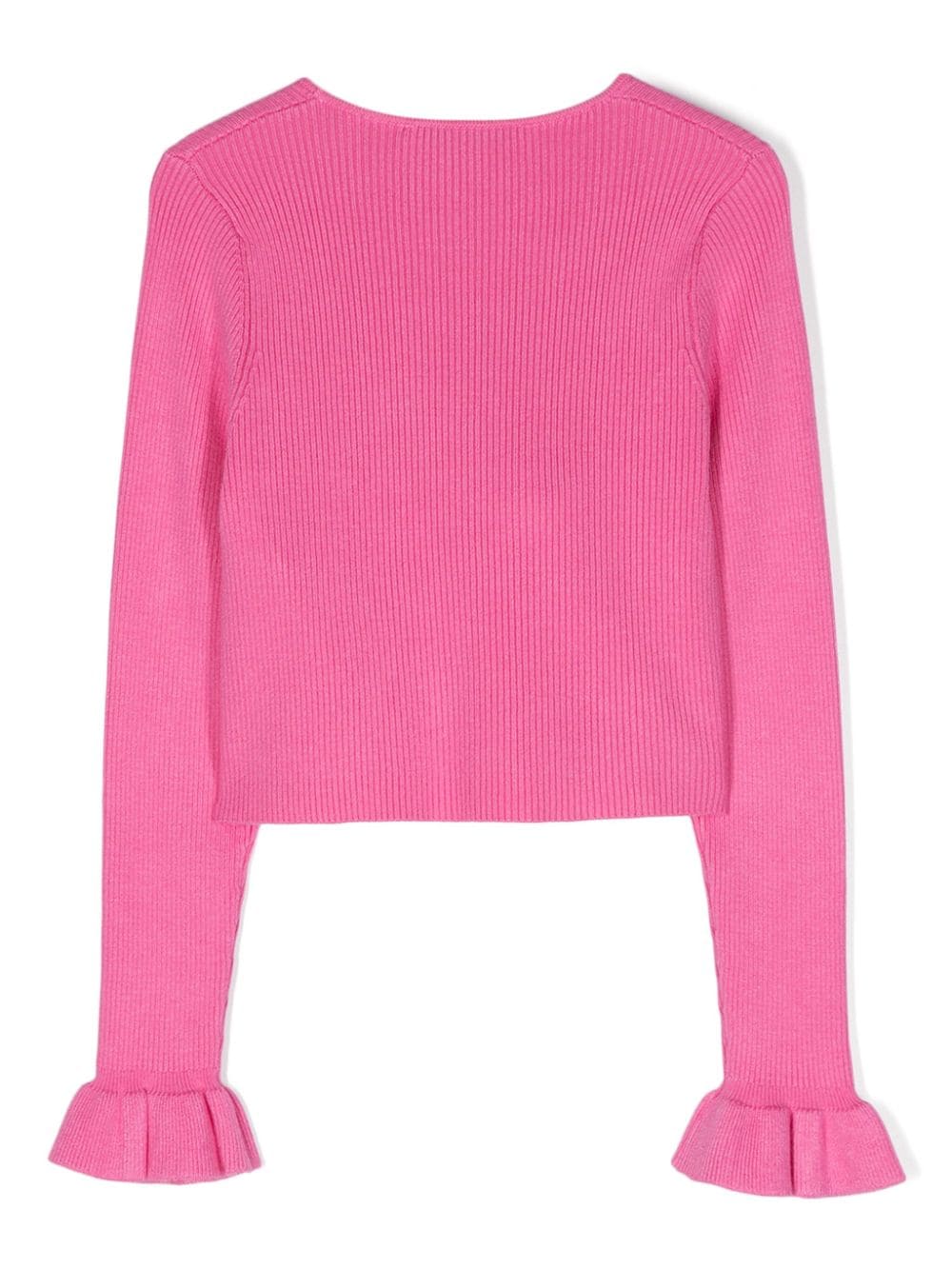 Shop Miss Blumarine Fuchsia Ribbed Cardigan With 3d Rose In Pink