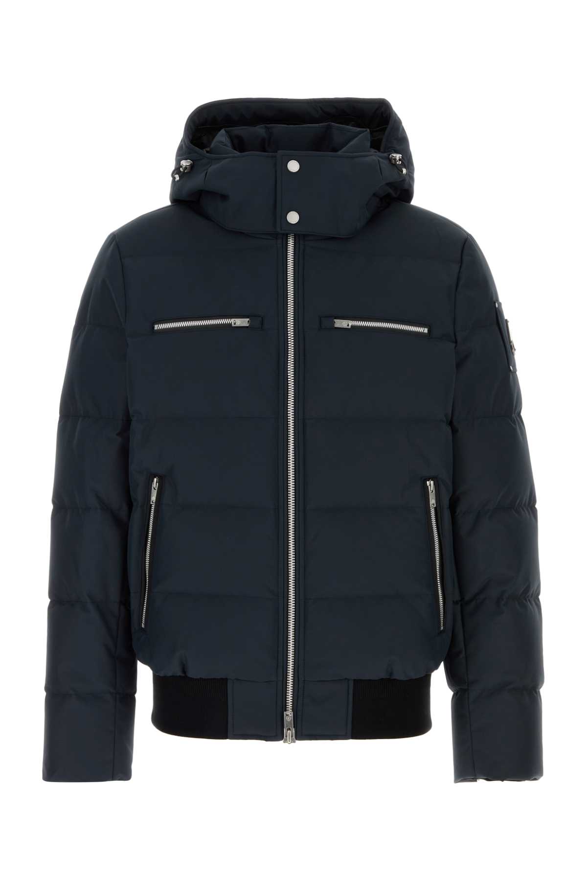 Moose Knuckles Padded Hooded Jacket Zippered Pockets In Blue