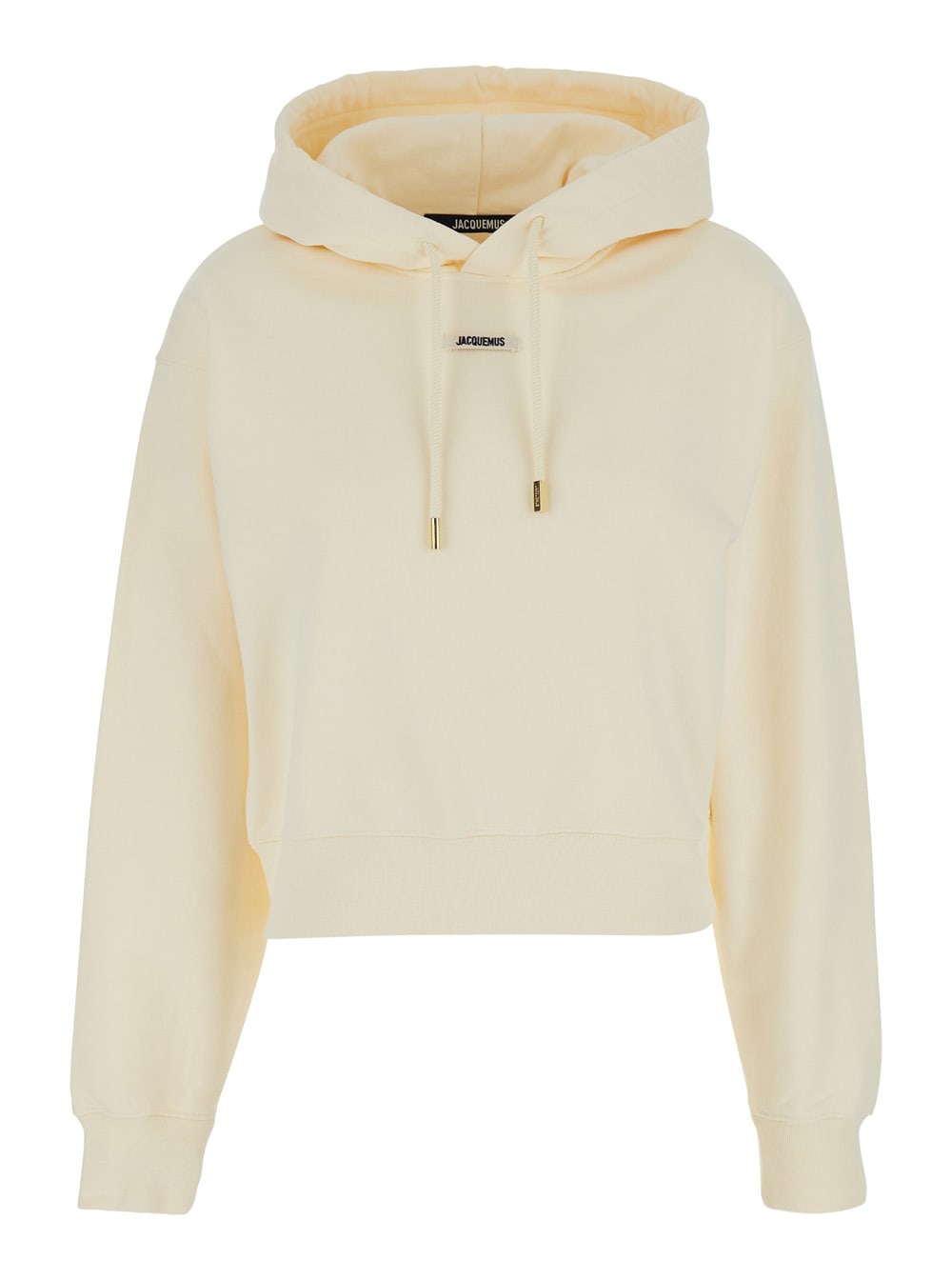 Shop Jacquemus Le Hoodie Gros Grain White Hoodie With Logo Patch In Cotton Woman In Beige