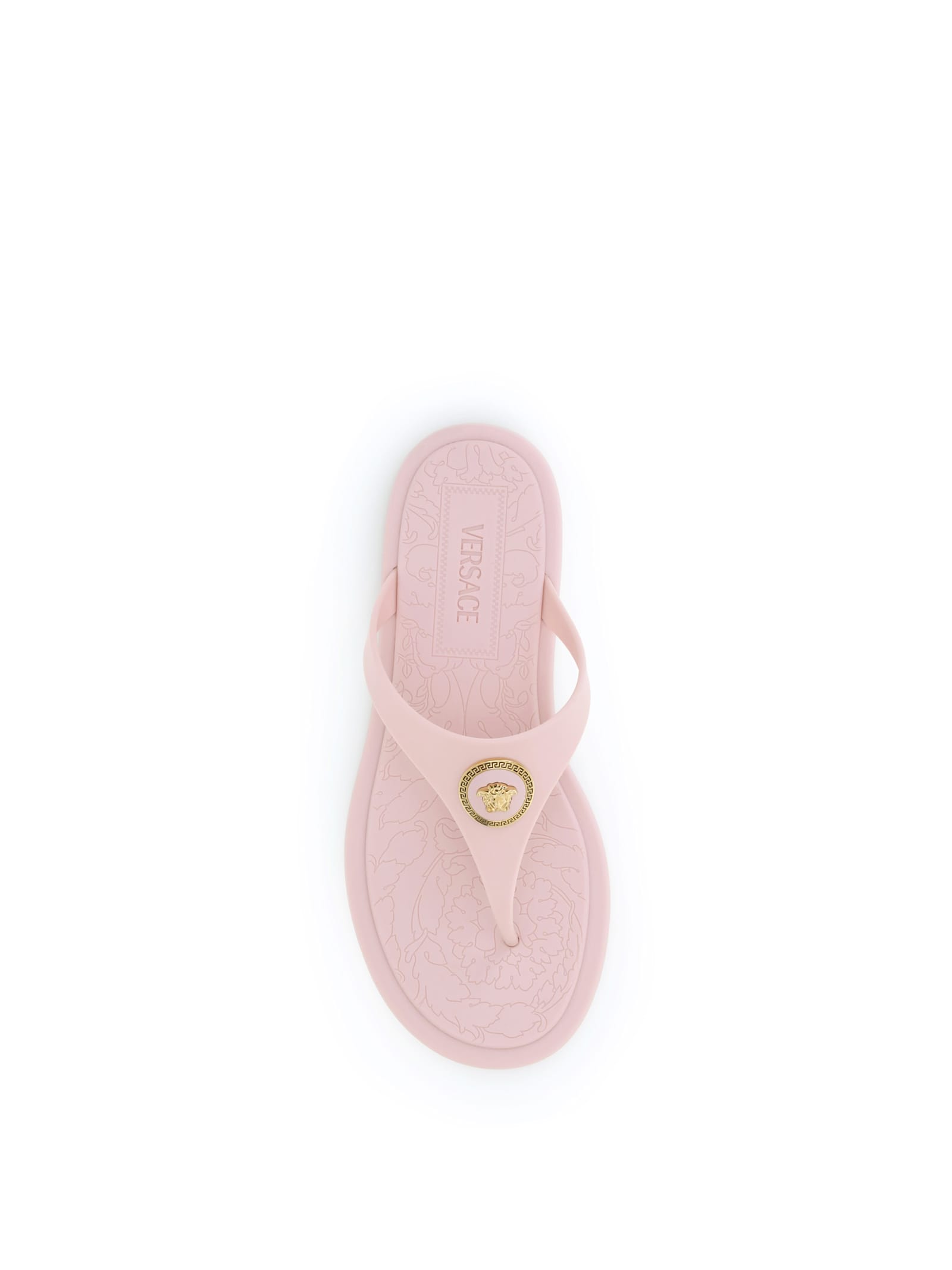 Versace Gianni Ribbon Pink Sandals With Metallic Medusa Head On The Front In Rubber Woman