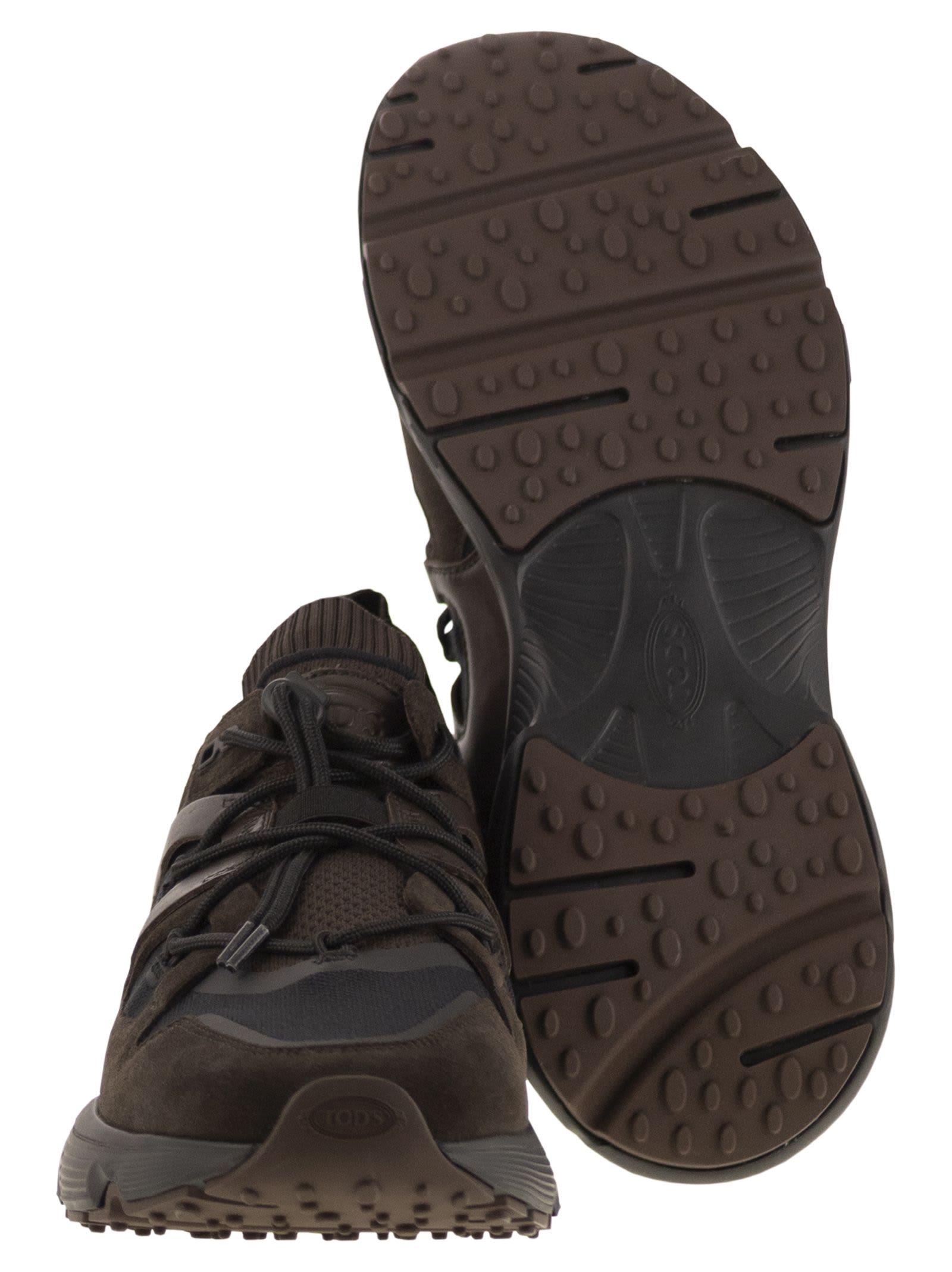 Tod's Leather And Technical Fabric Sneakers In Brown