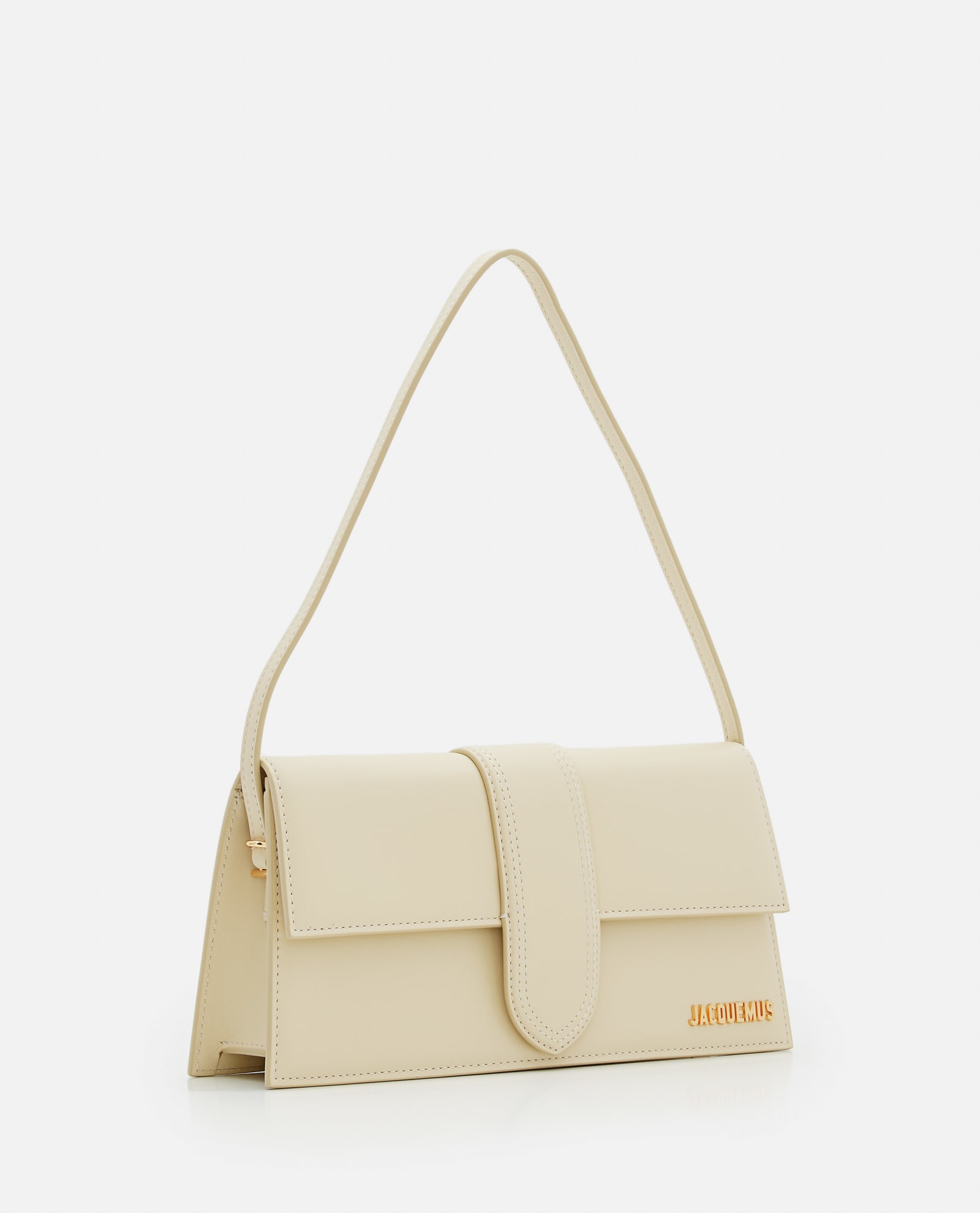 Shop Jacquemus Le Bambino Long Leather Shoulder Bag In Ivory